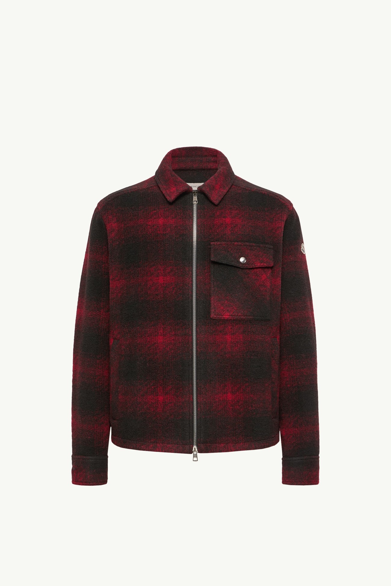 Check Jersey Zip-up Shirt Jacket Men Black & Red Moncler 2