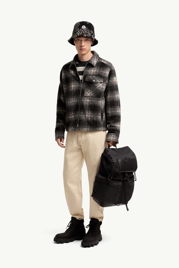Check Jersey Zip-up Shirt Jacket Men Black & Grey Moncler 0
