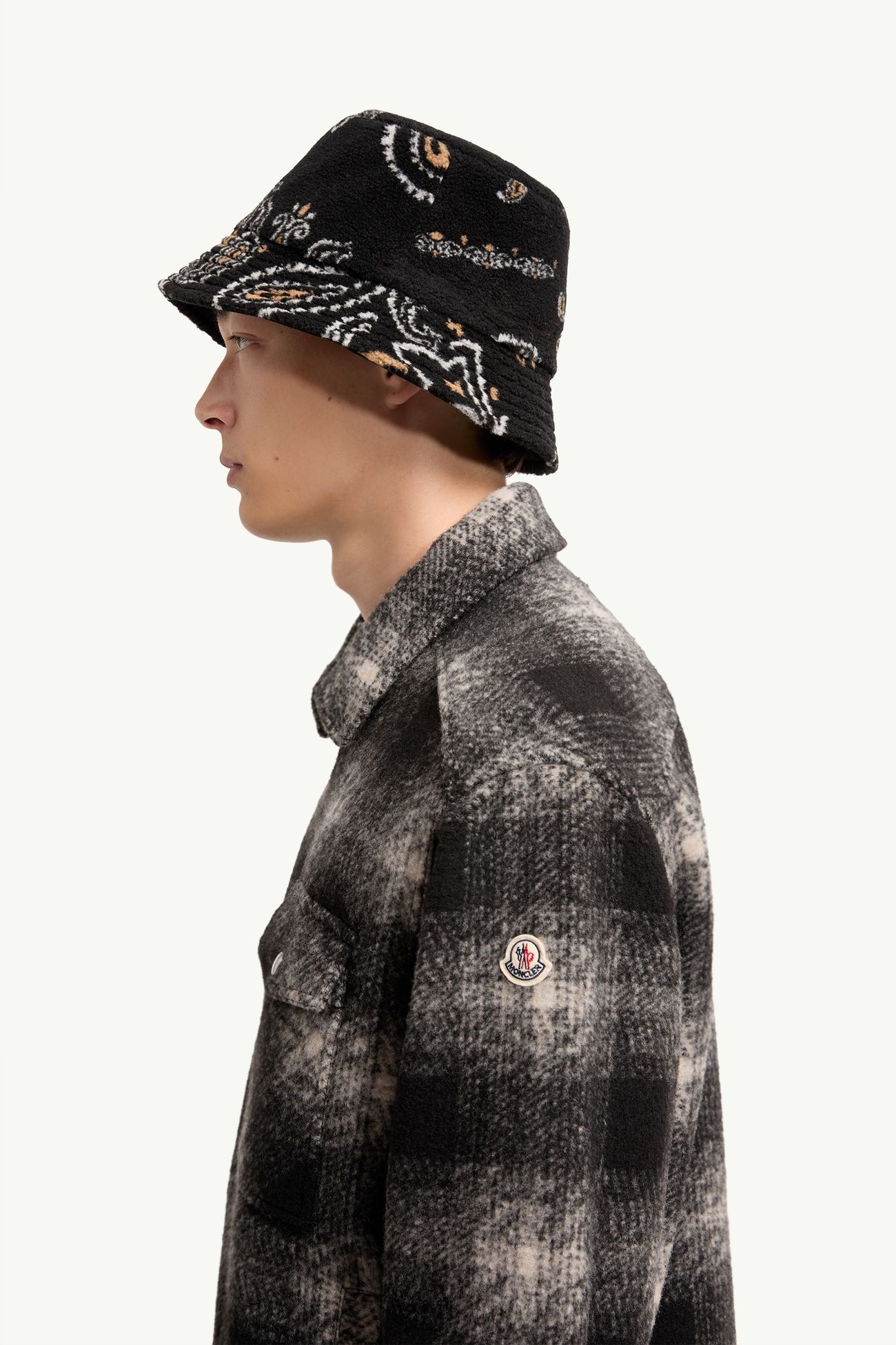 Check Jersey Zip-up Shirt Jacket Men Black & Grey Moncler 1
