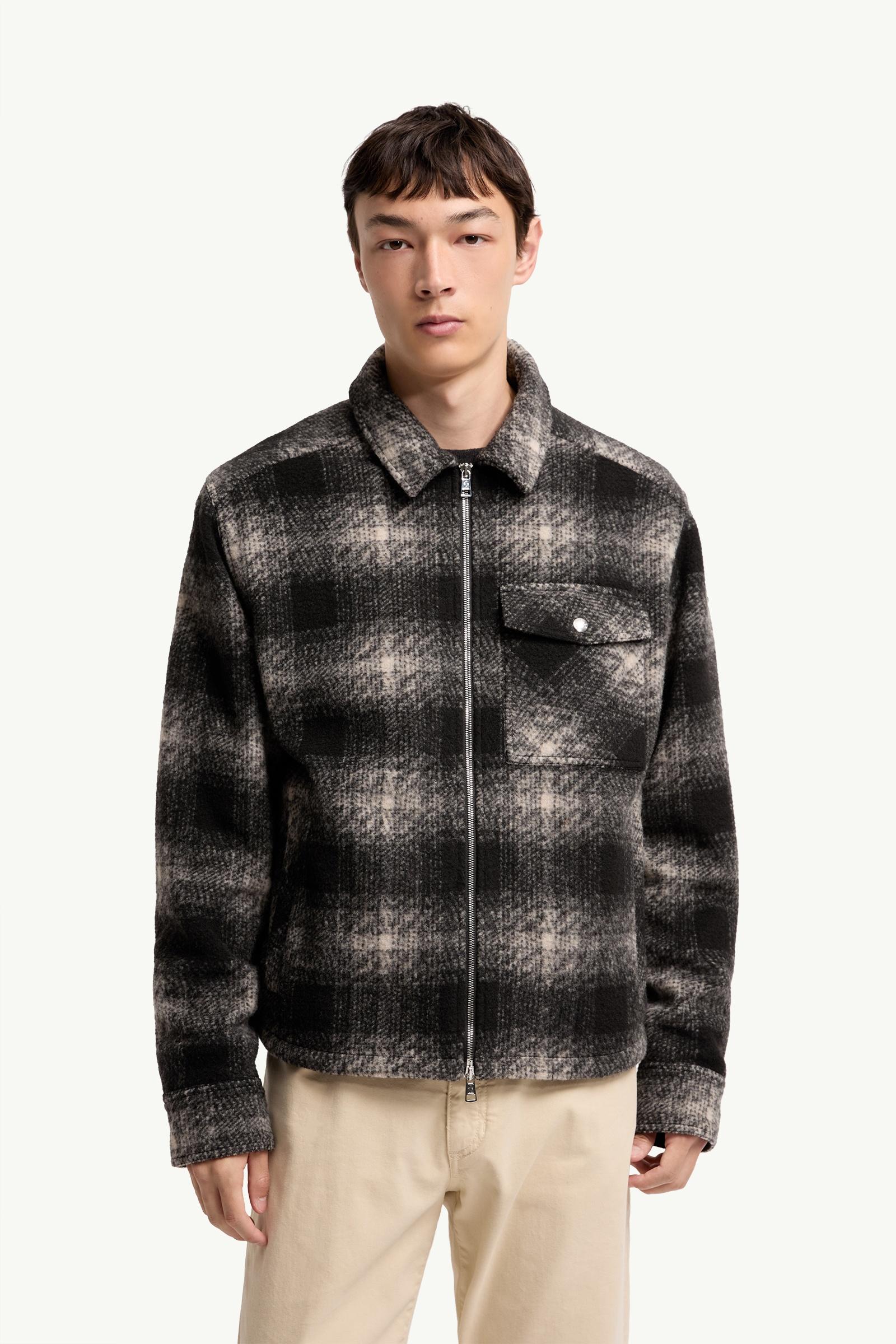 Black & Grey Check Jersey Zip-up Shirt Jacket - Shirt Jackets for