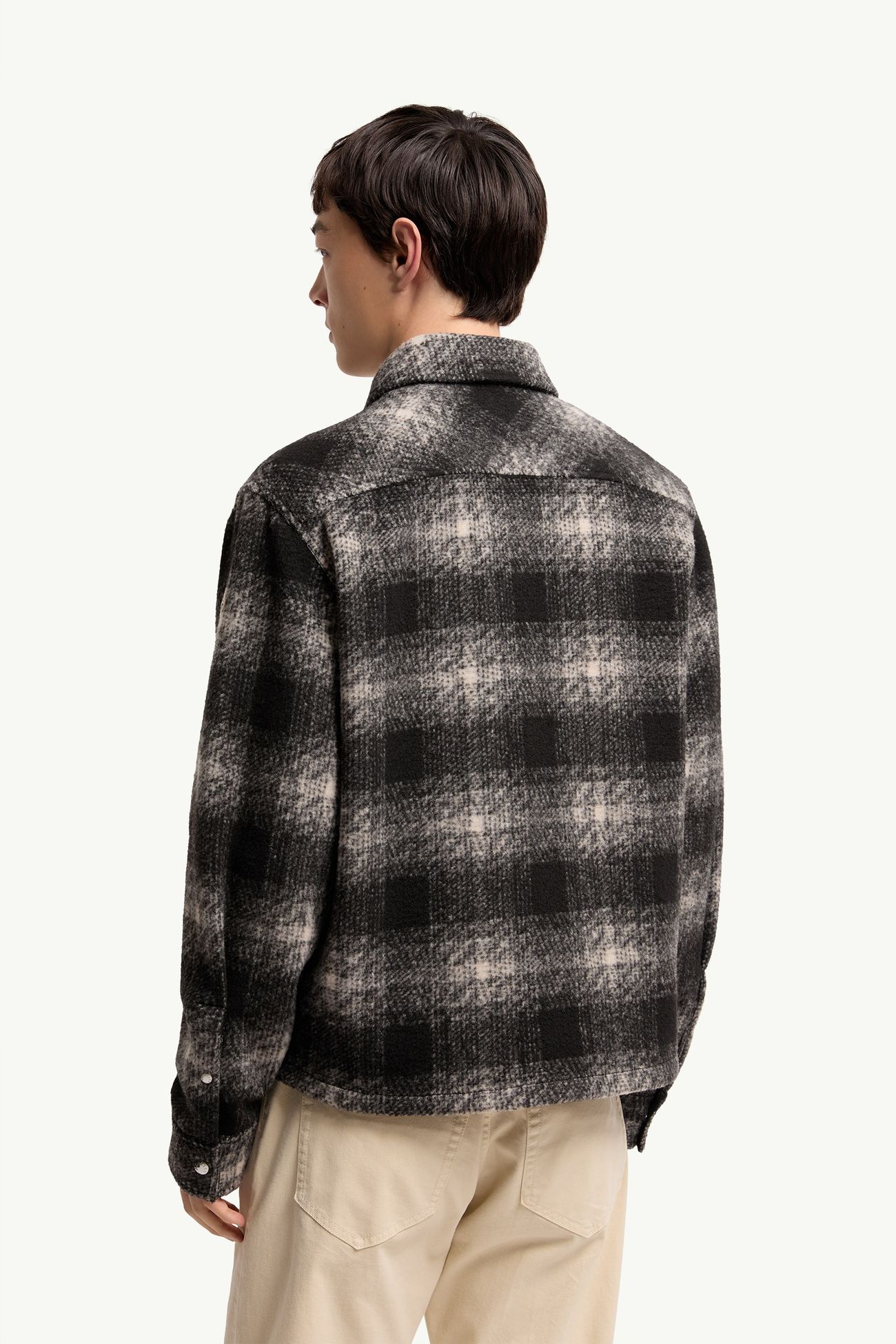 Check Jersey Zip-up Shirt Jacket Men Black & Grey Moncler 4