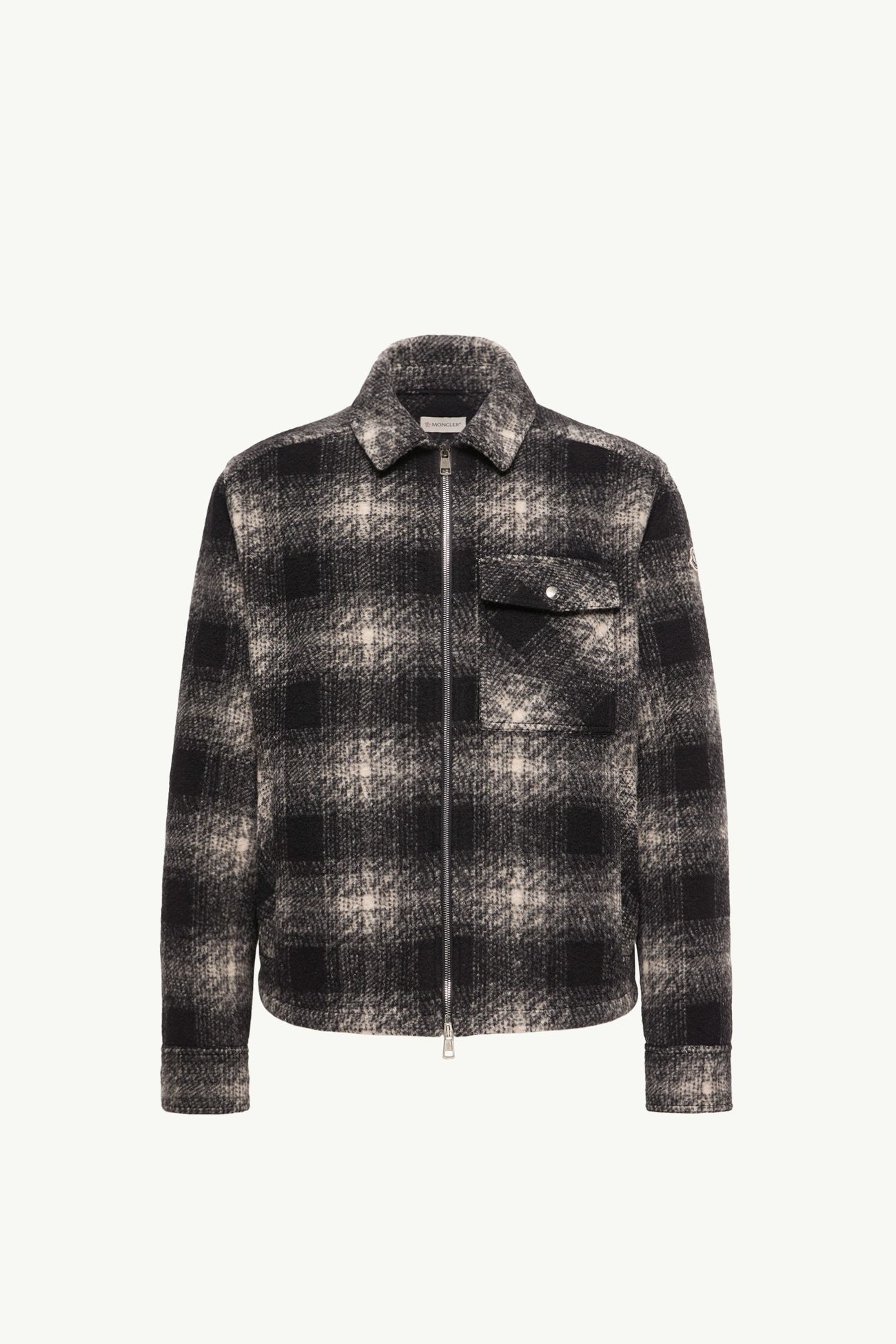 Check Jersey Zip-up Shirt Jacket Men Black & Grey Moncler 2