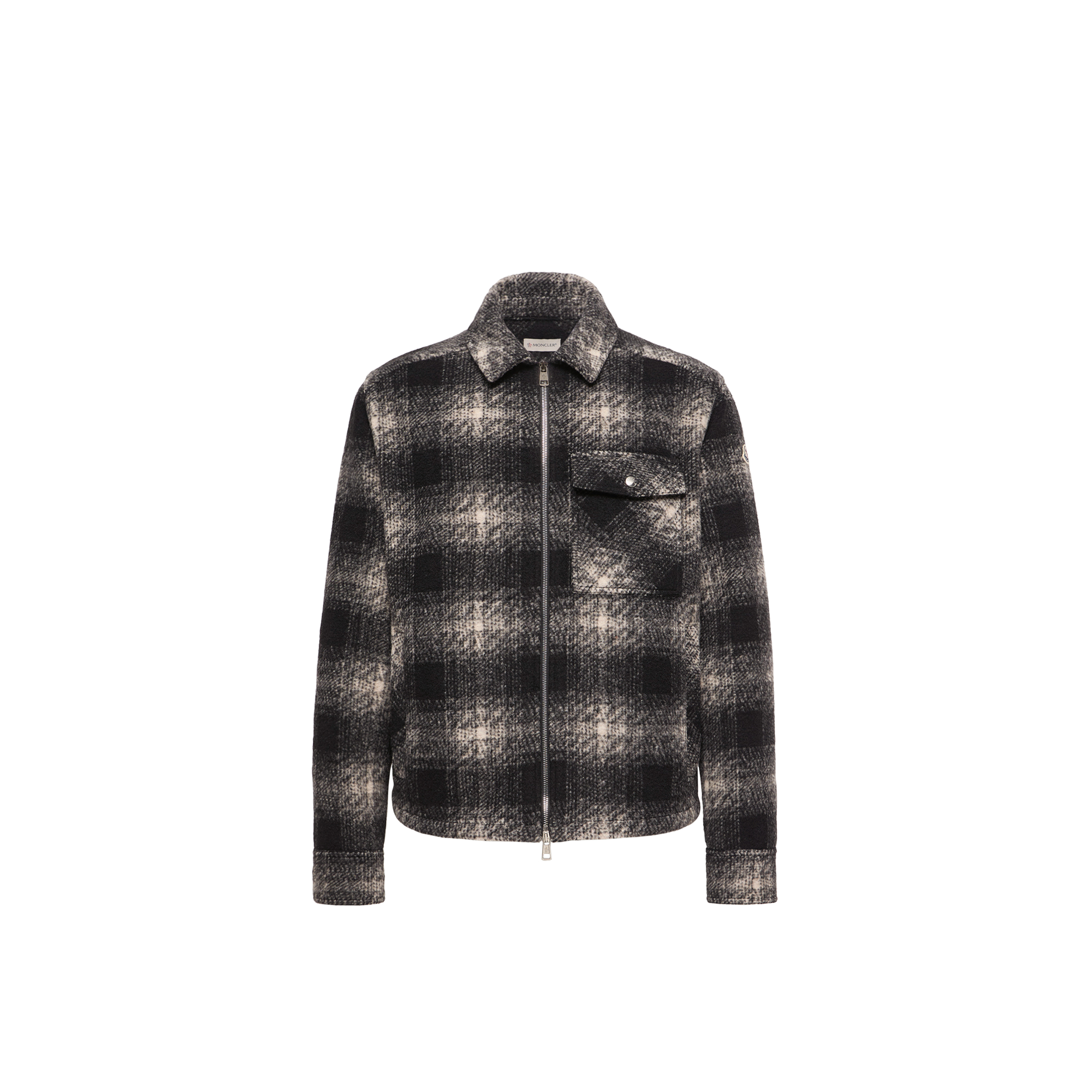 Moncler   Check Jersey Zip-Up Shirt for Men in Black, Size: S