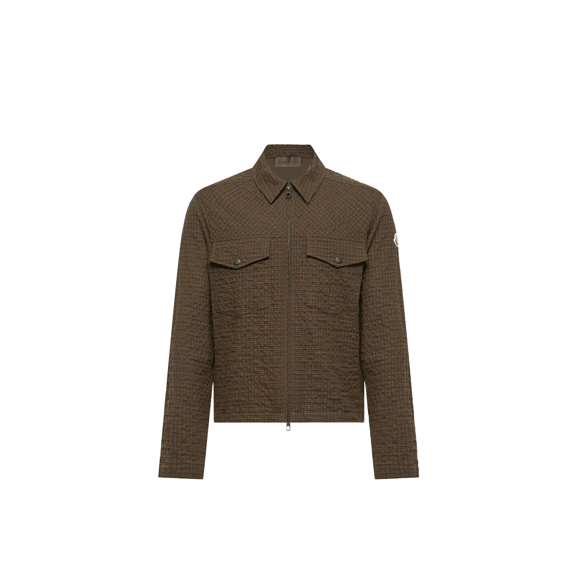 Moncler Checked Zip-Up Jacket - Man Shirts Brown L - Immagine 2