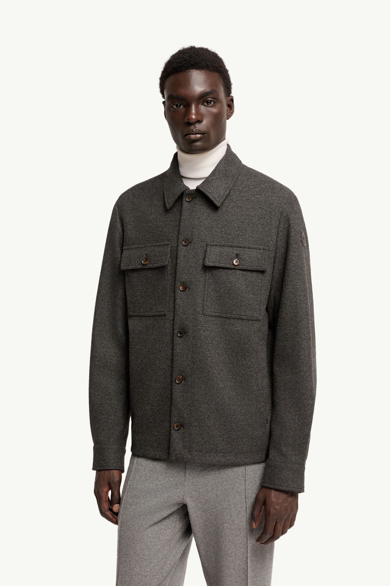 Flannel Shirt Jacket Men Dark Gray Moncler 3