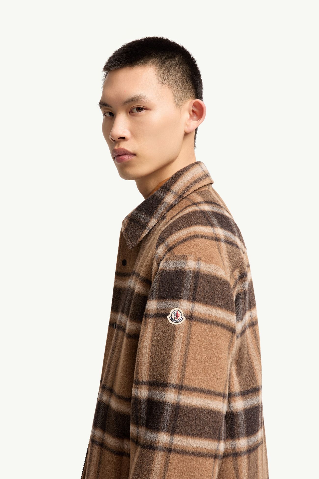 Check Wool Shirt Jacket Men Beige & Brown Moncler 1