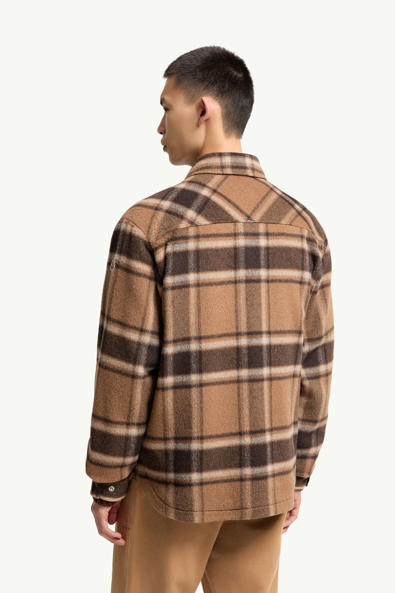 Check Wool Shirt Jacket Men Beige & Brown Moncler 4