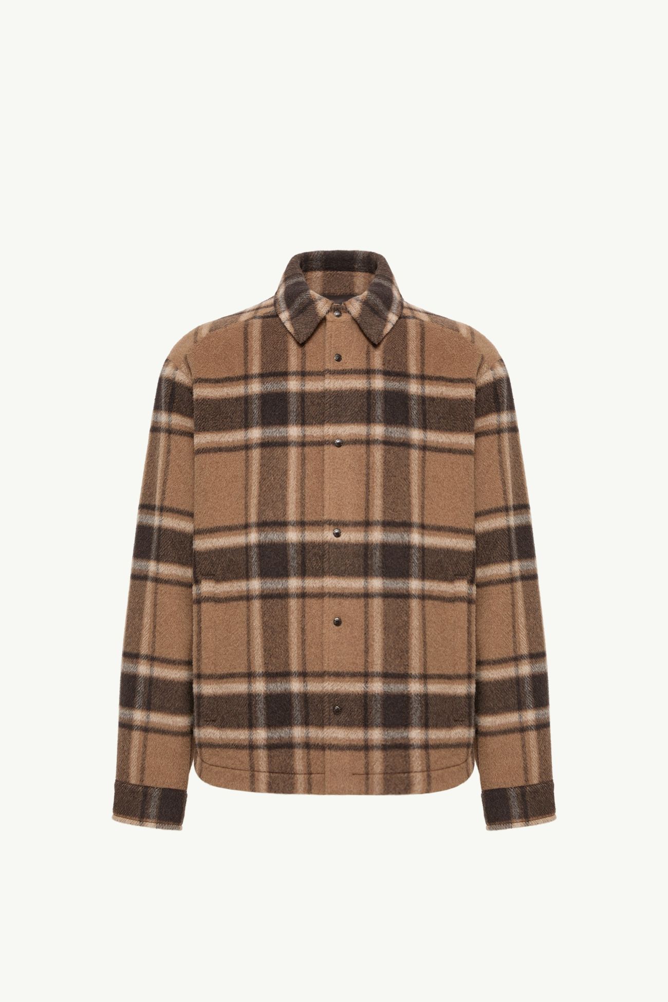 Check Wool Shirt Jacket Men Beige & Brown Moncler 2