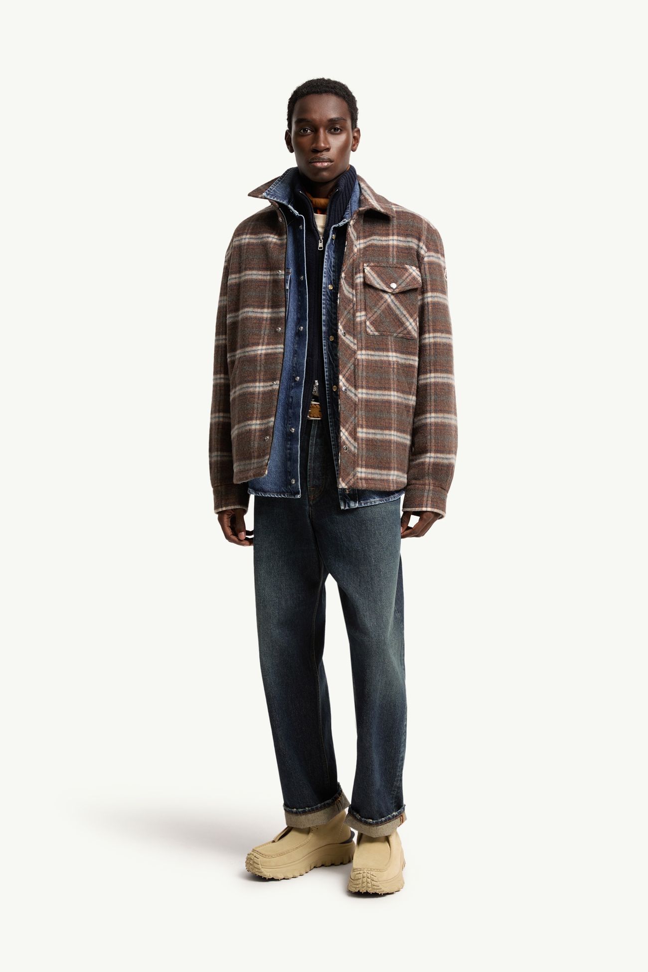 格紋羊毛恤衫式外套 男士 啡色 Moncler 0