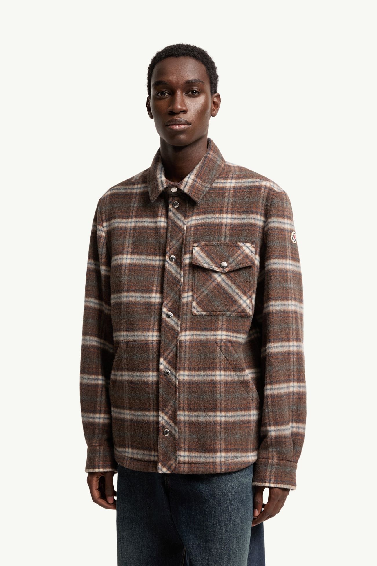格紋羊毛恤衫式外套 男士 啡色 Moncler 3
