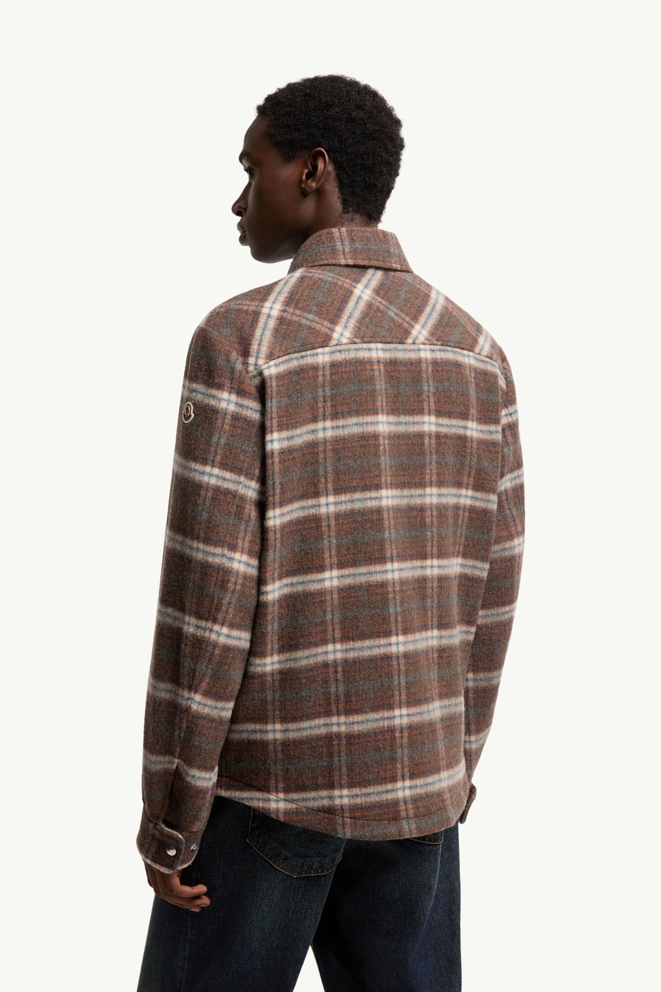 Check Wool Shirt Jacket Men Brown Moncler 4