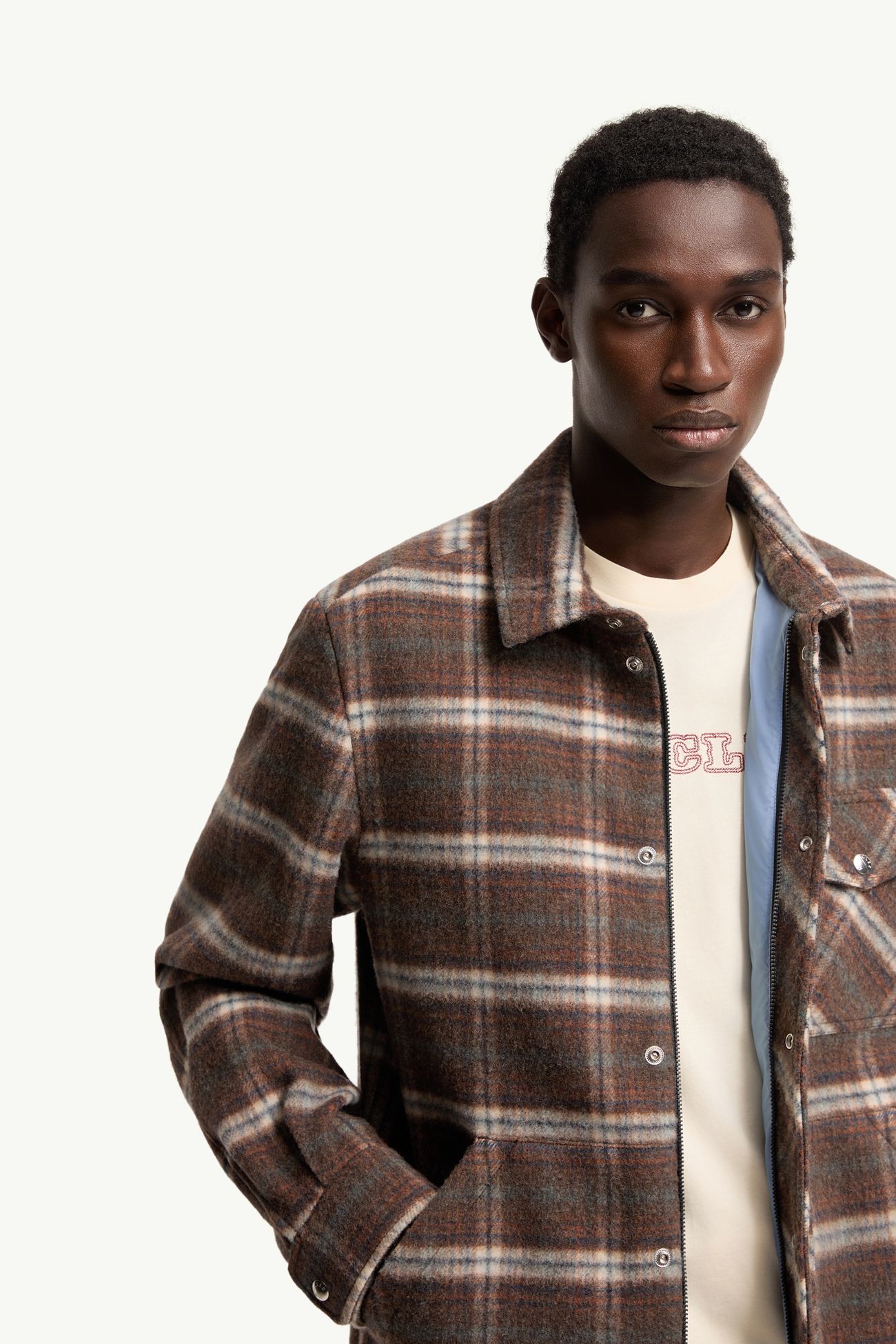 Check Wool Shirt Jacket Men Brown Moncler 5