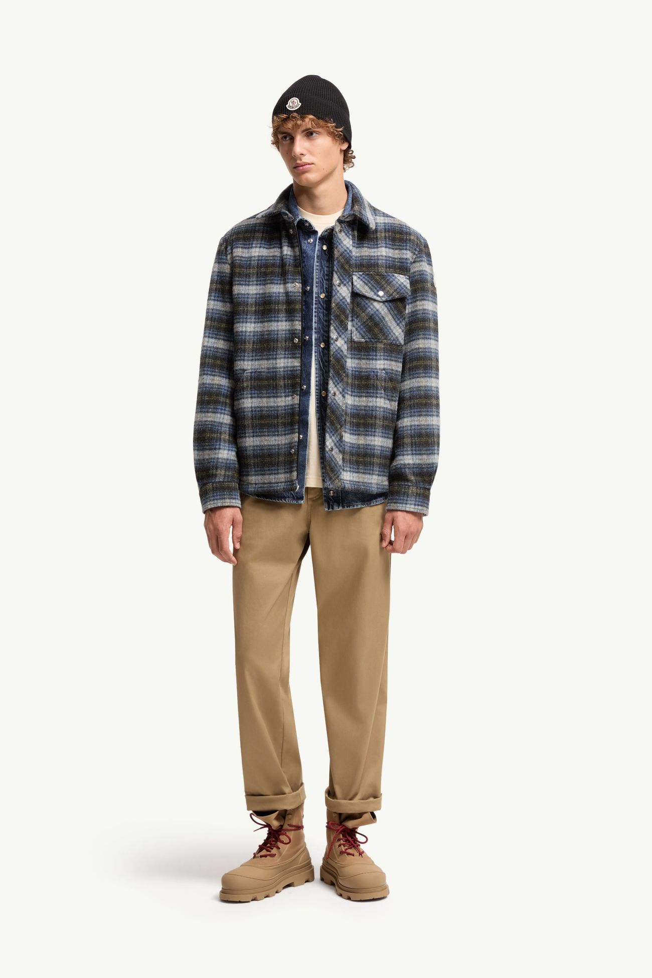 Check Wool Shirt Jacket Men Black Moncler 0
