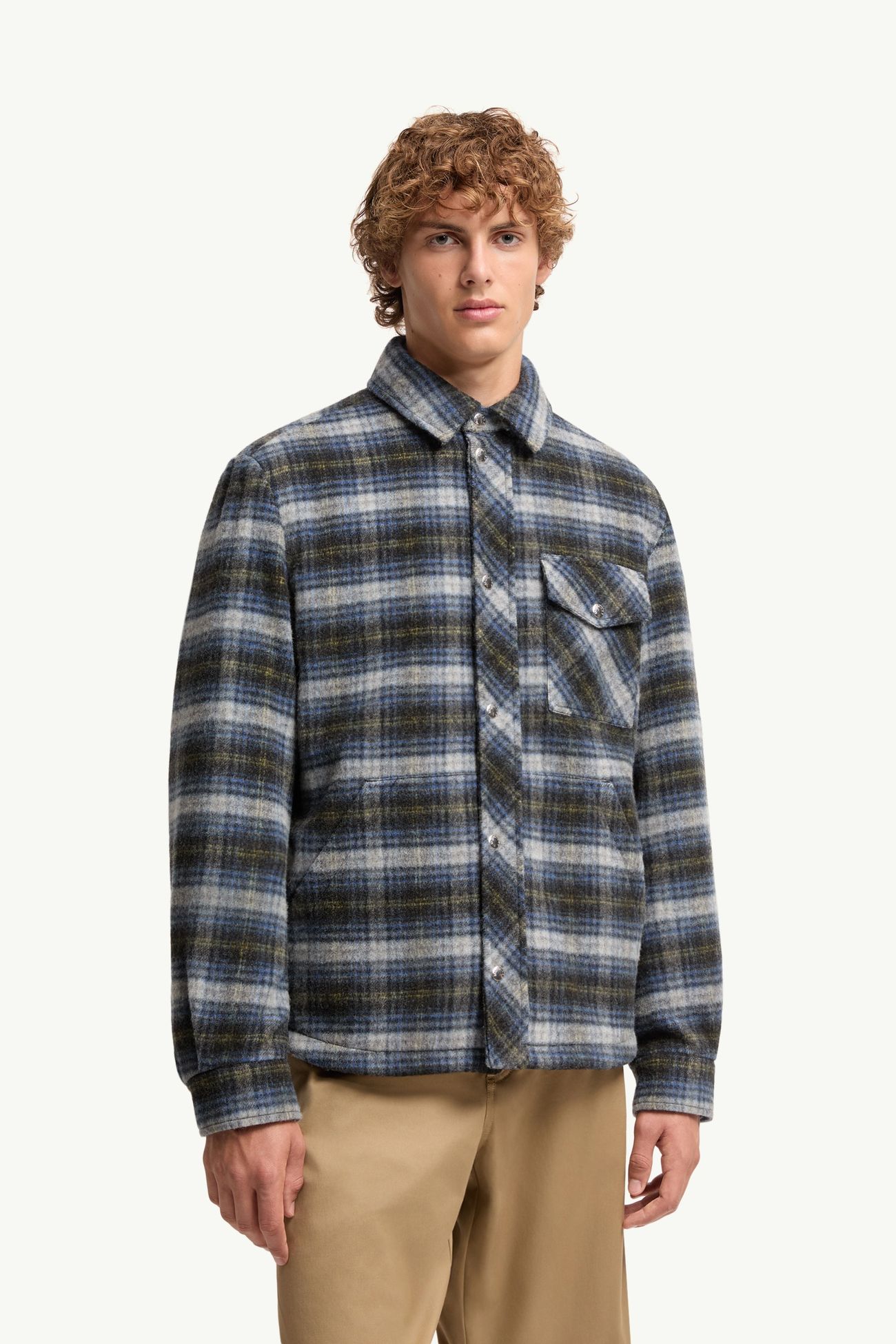 Check Wool Shirt Jacket Men Black Moncler 3