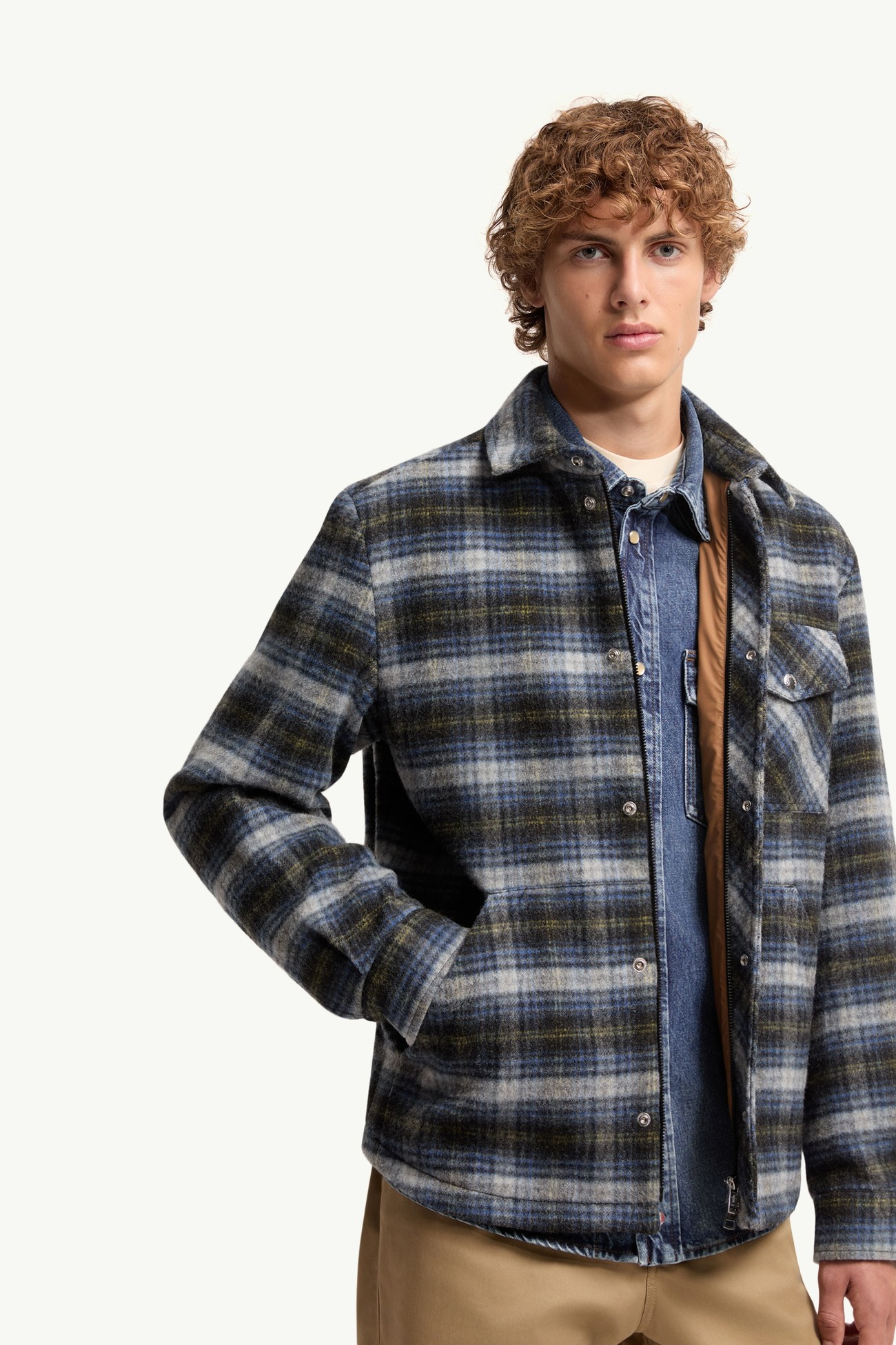 Check Wool Shirt Jacket Men Black Moncler 5