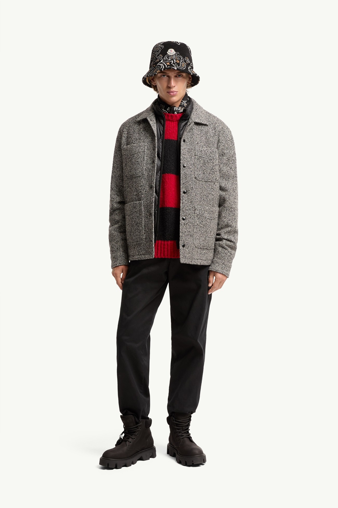混色羊毛混紡恤衫式外套 男士 灰色 Moncler 0