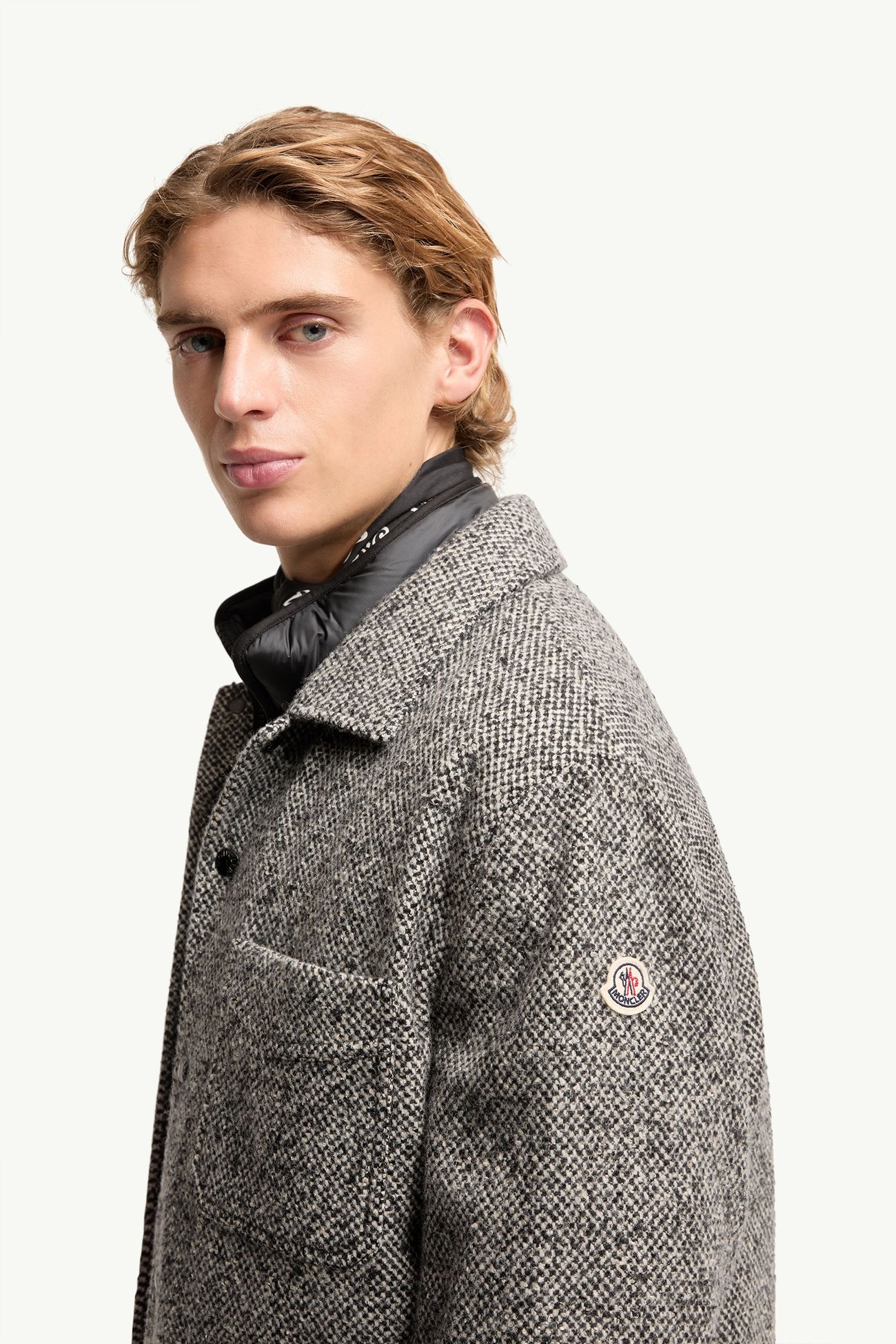 Melange Wool Blend Shirt Jacket Men Gray Moncler 1