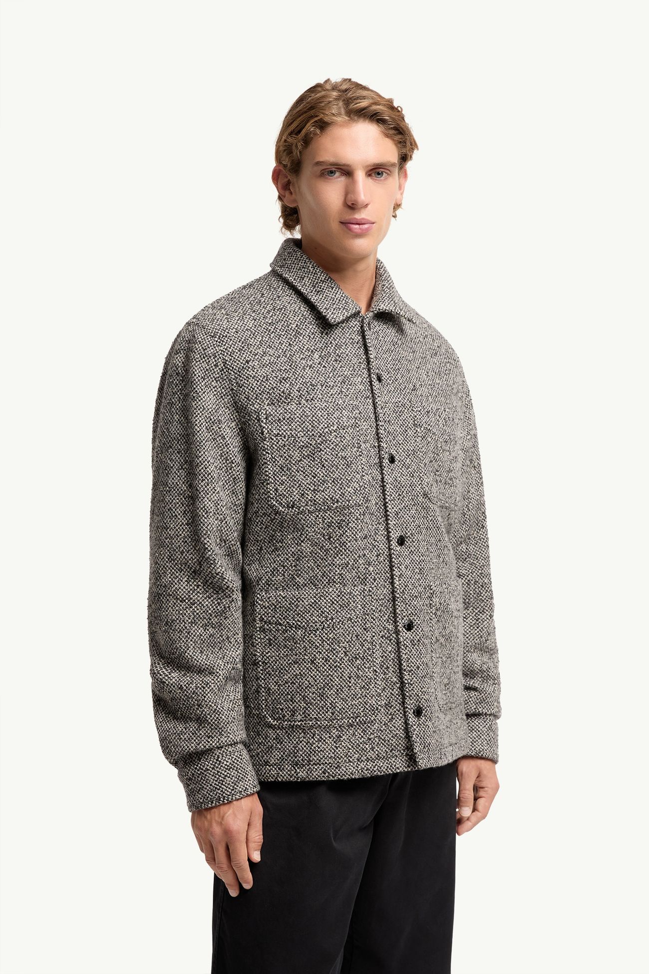 Melange Wool Blend Shirt Jacket Men Gray Moncler 3