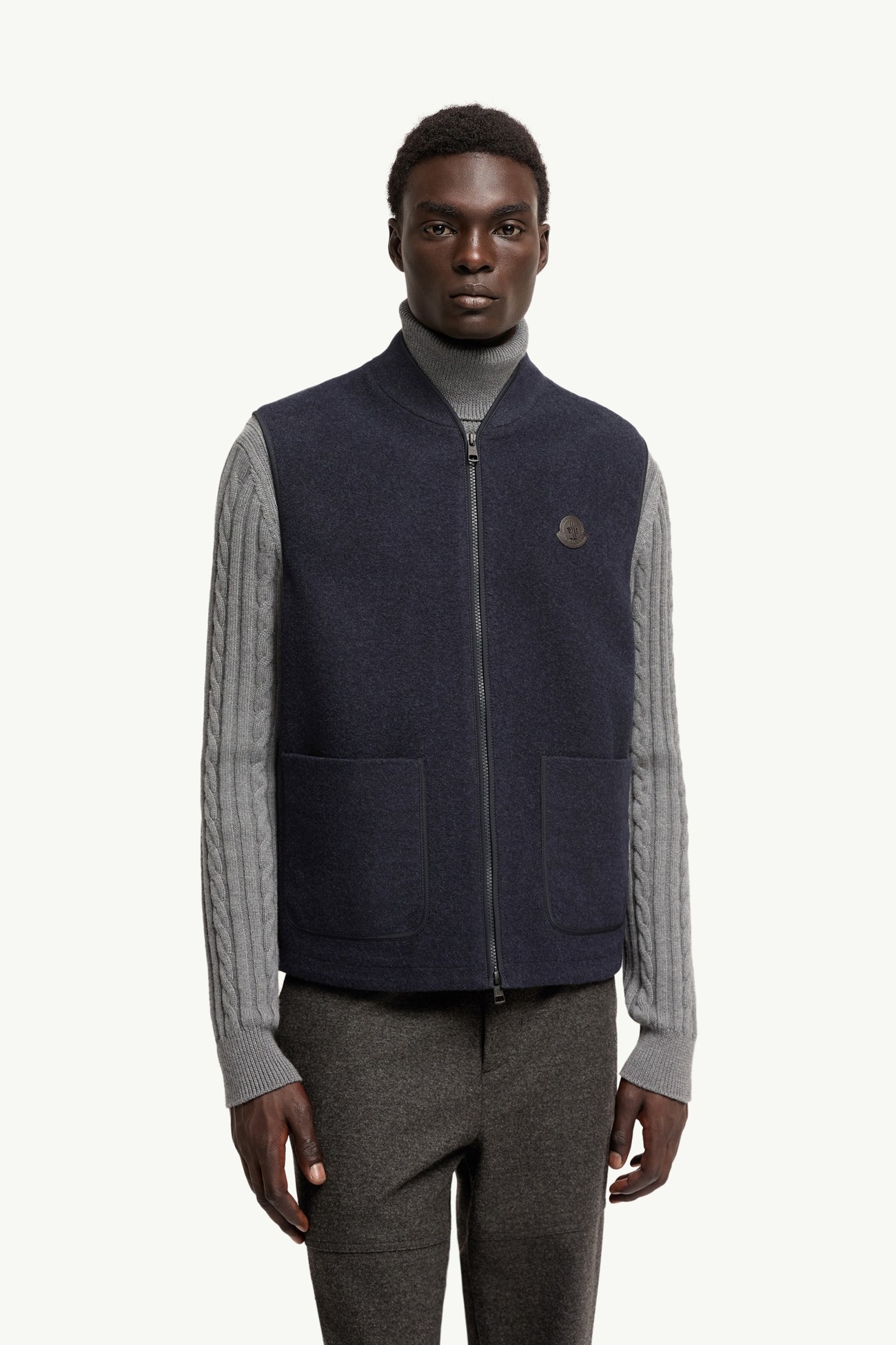 Wool Zip-Up Gilet Men Navy Blue Moncler 3