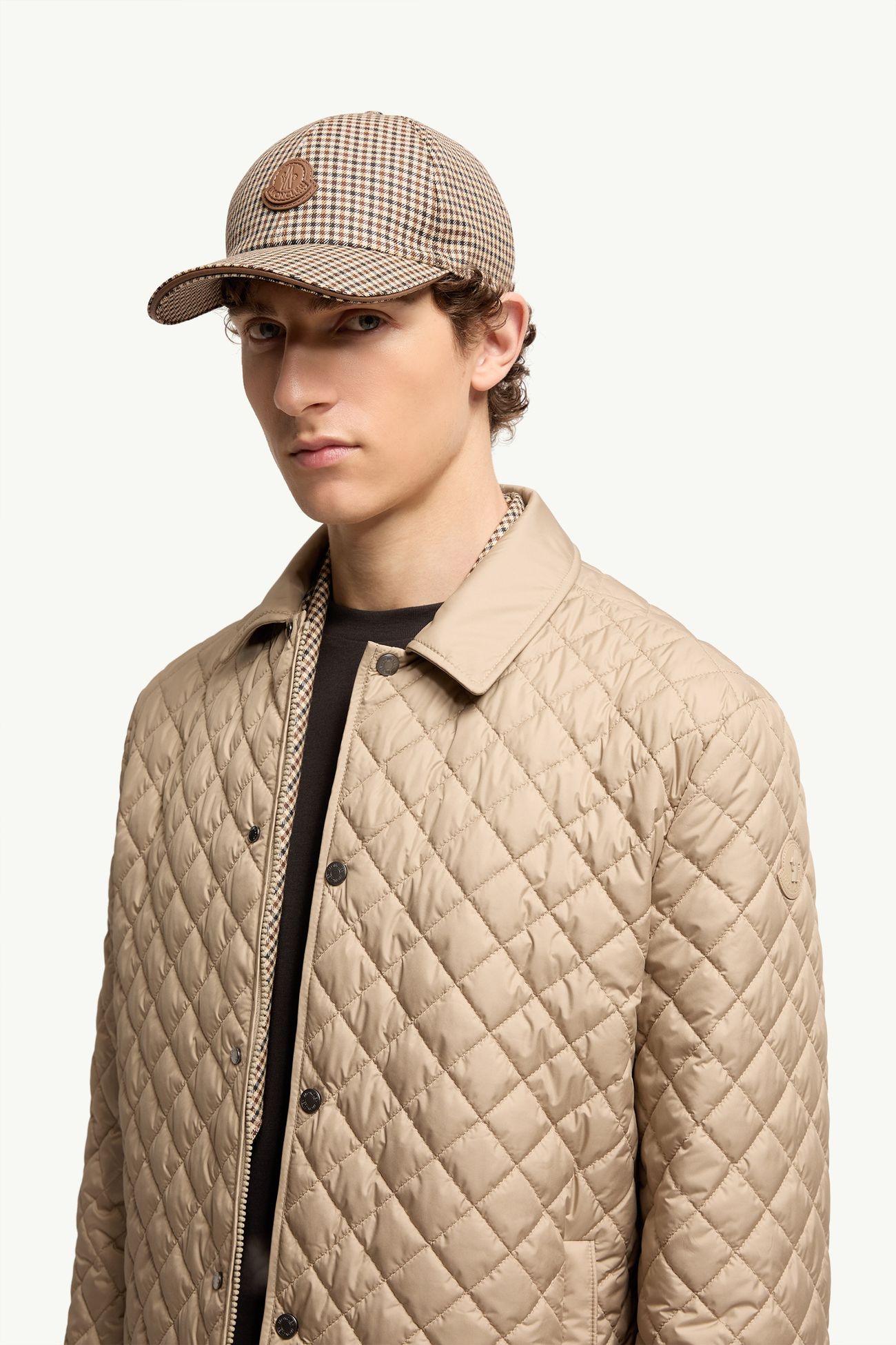 Casquette en laine à carreaux Hommes Beige & Noir Moncler 1