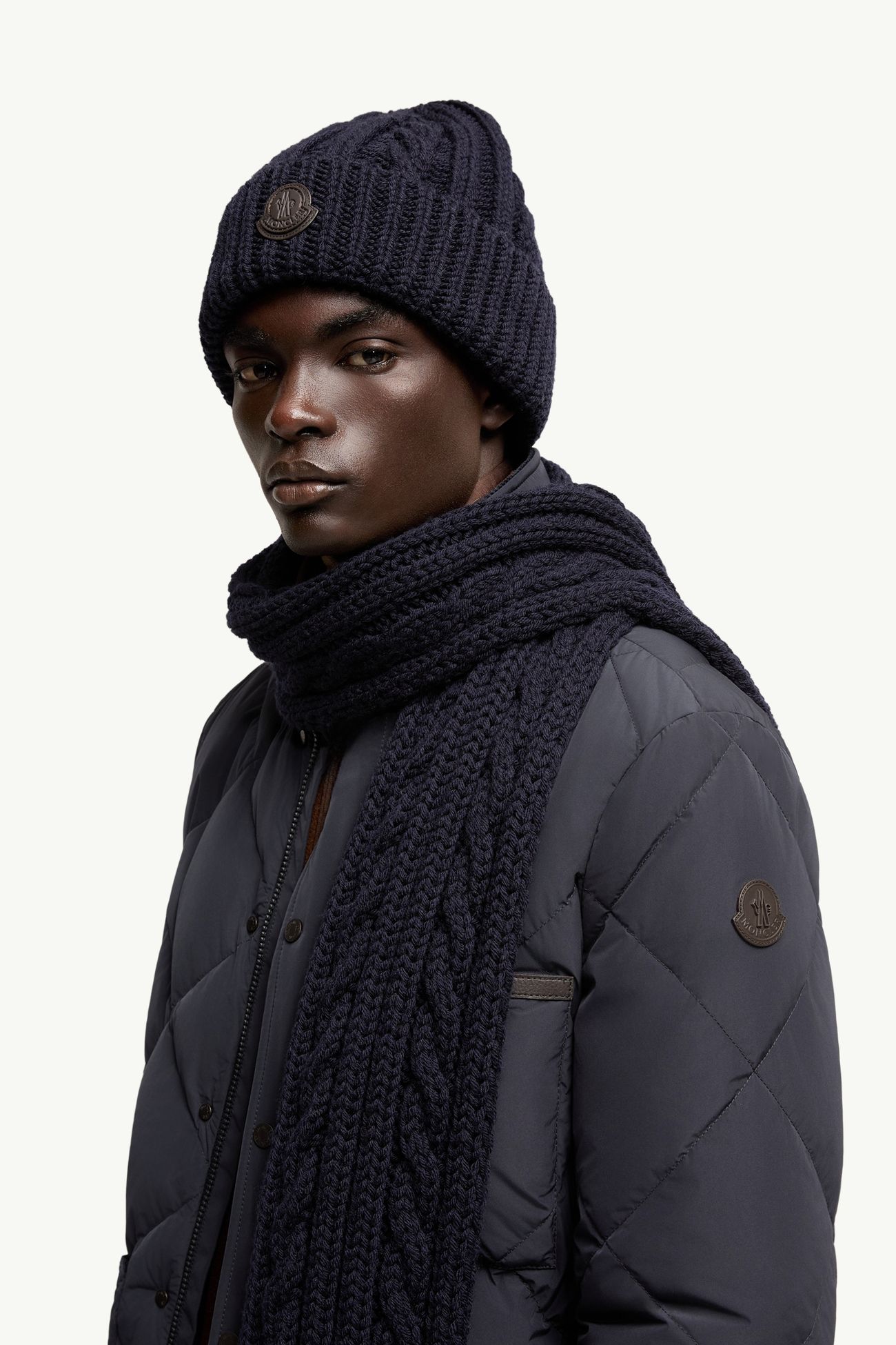가죽 로고 울 비니 남성 다크 블루 Moncler 1