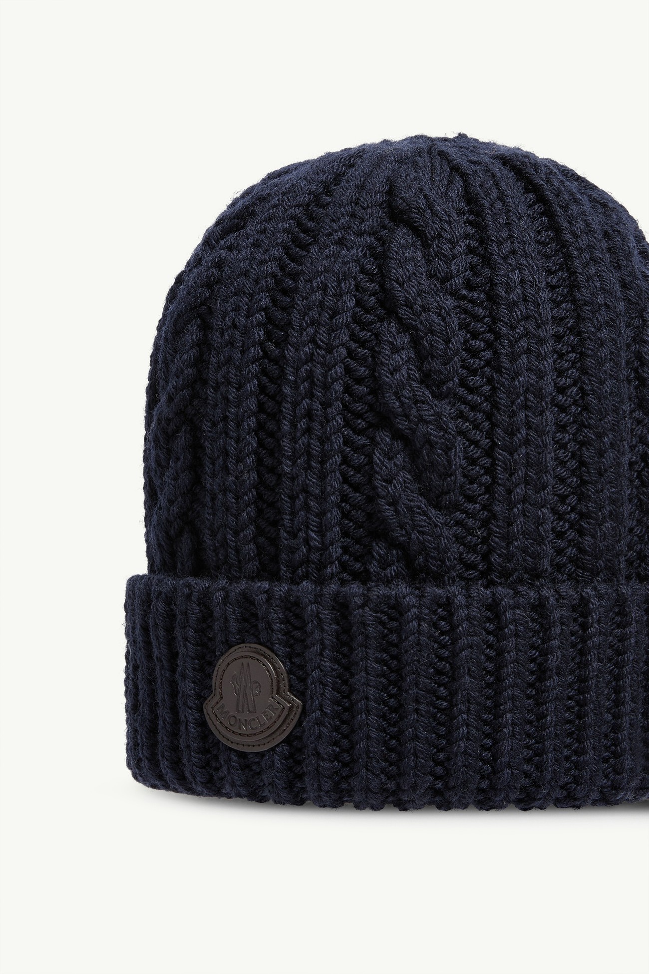 Leather Logo Wool Beanie Men Dark Blue Moncler 2