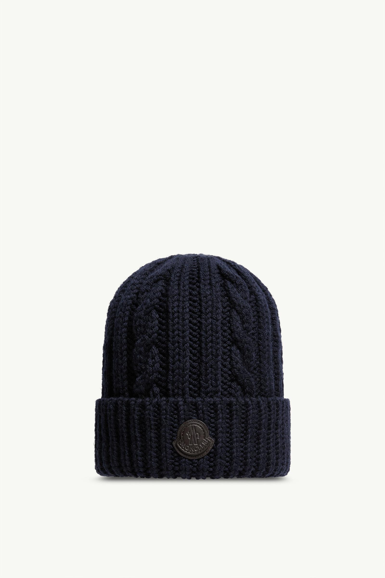 Leather Logo Wool Beanie Men Dark Blue Moncler, 1 of 0