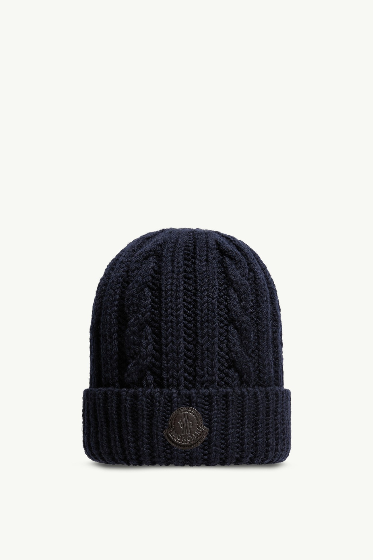Berretto in lana con logo in pelle Uomo Blu Scuro Moncler 0