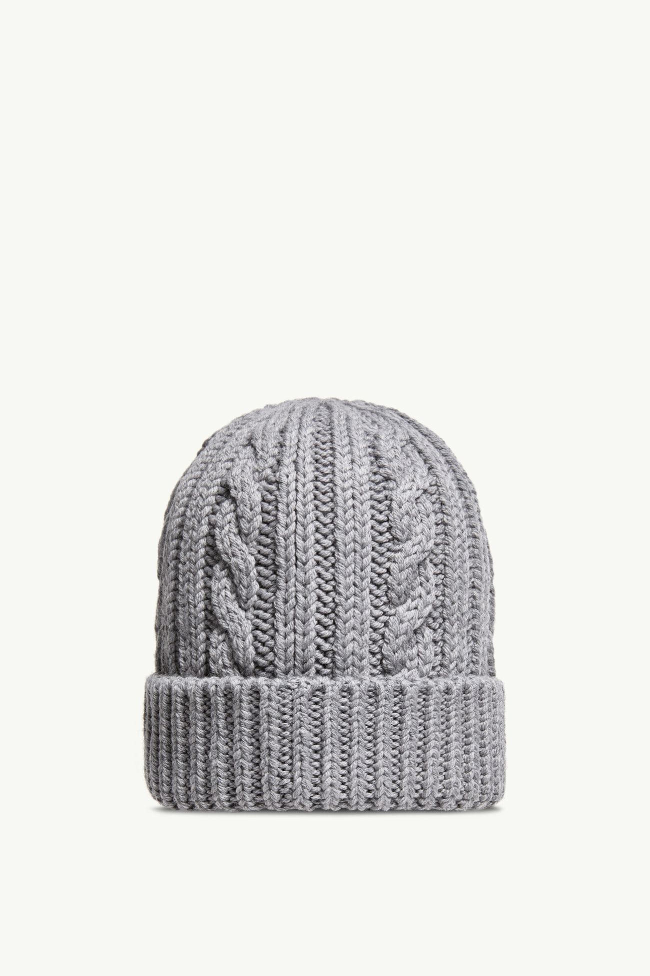 Leather Logo Wool Beanie Men Gray Moncler 3