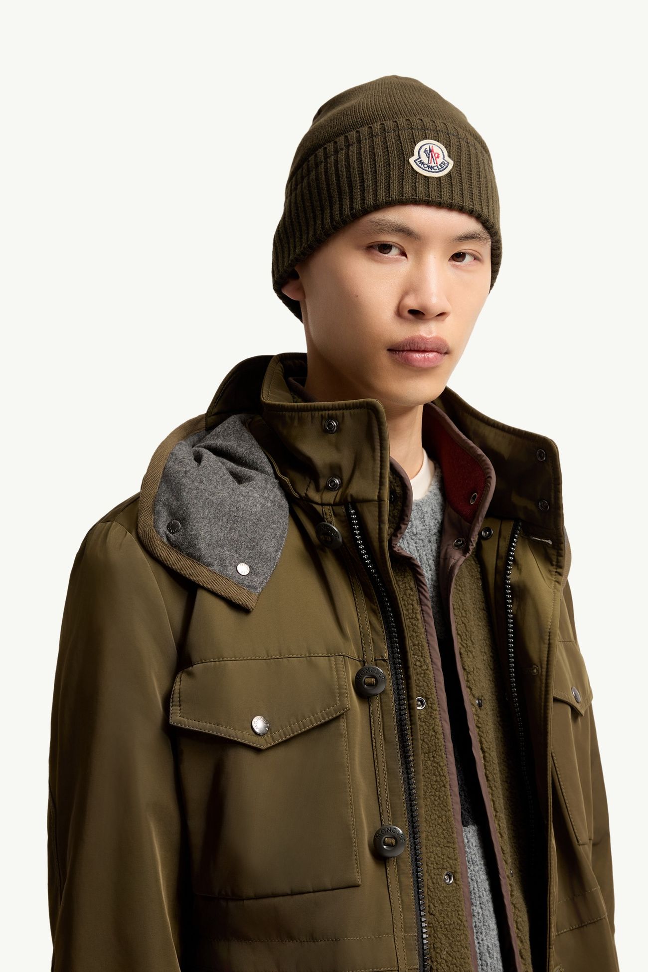 Strickmütze aus Woll-Kaschmir-Mischung Herren Olivgrün Moncler 1