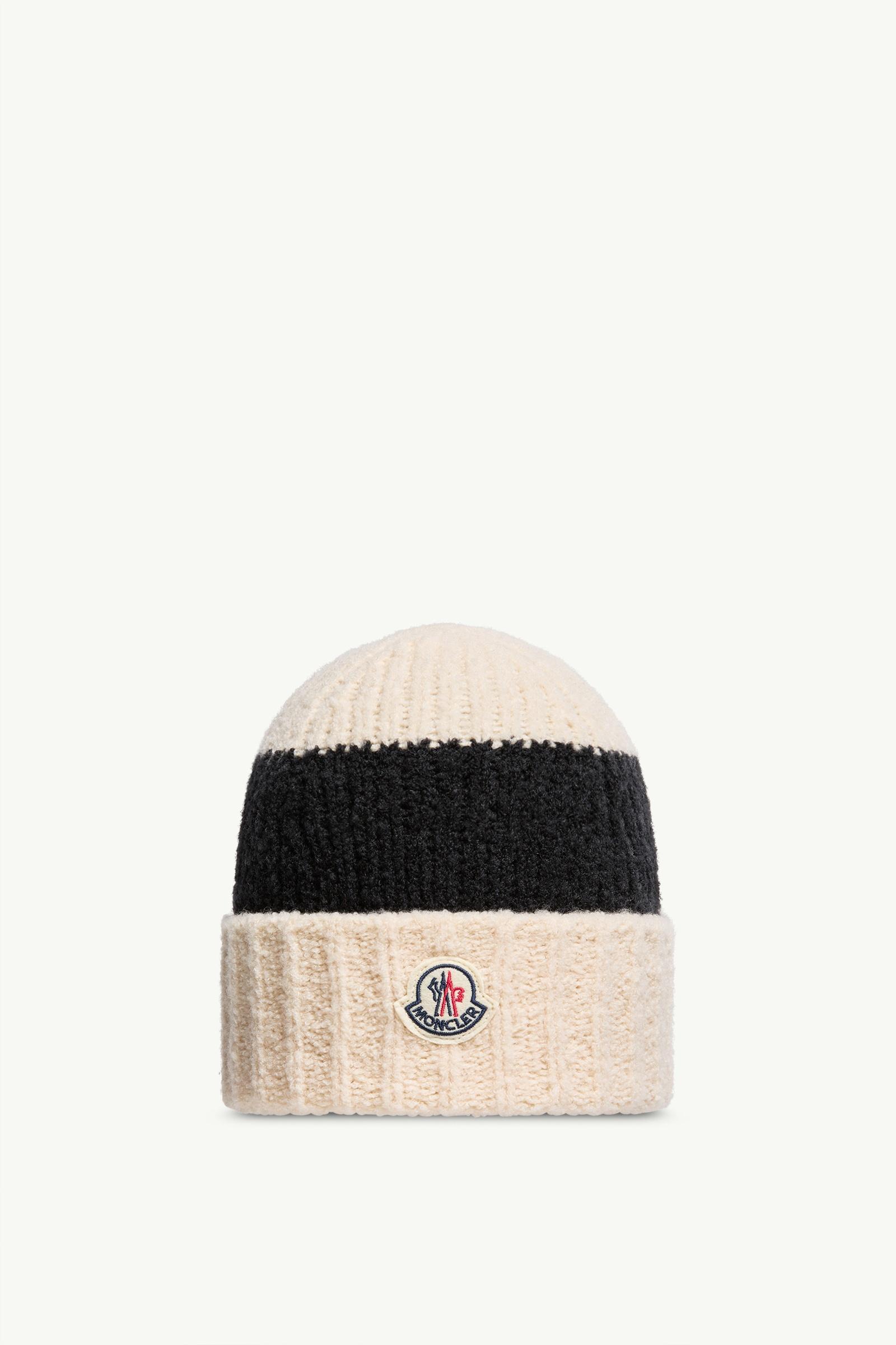 Striped Wool Blend Bouclé Knit Beanie Men Black & White Moncler, 1 of 0