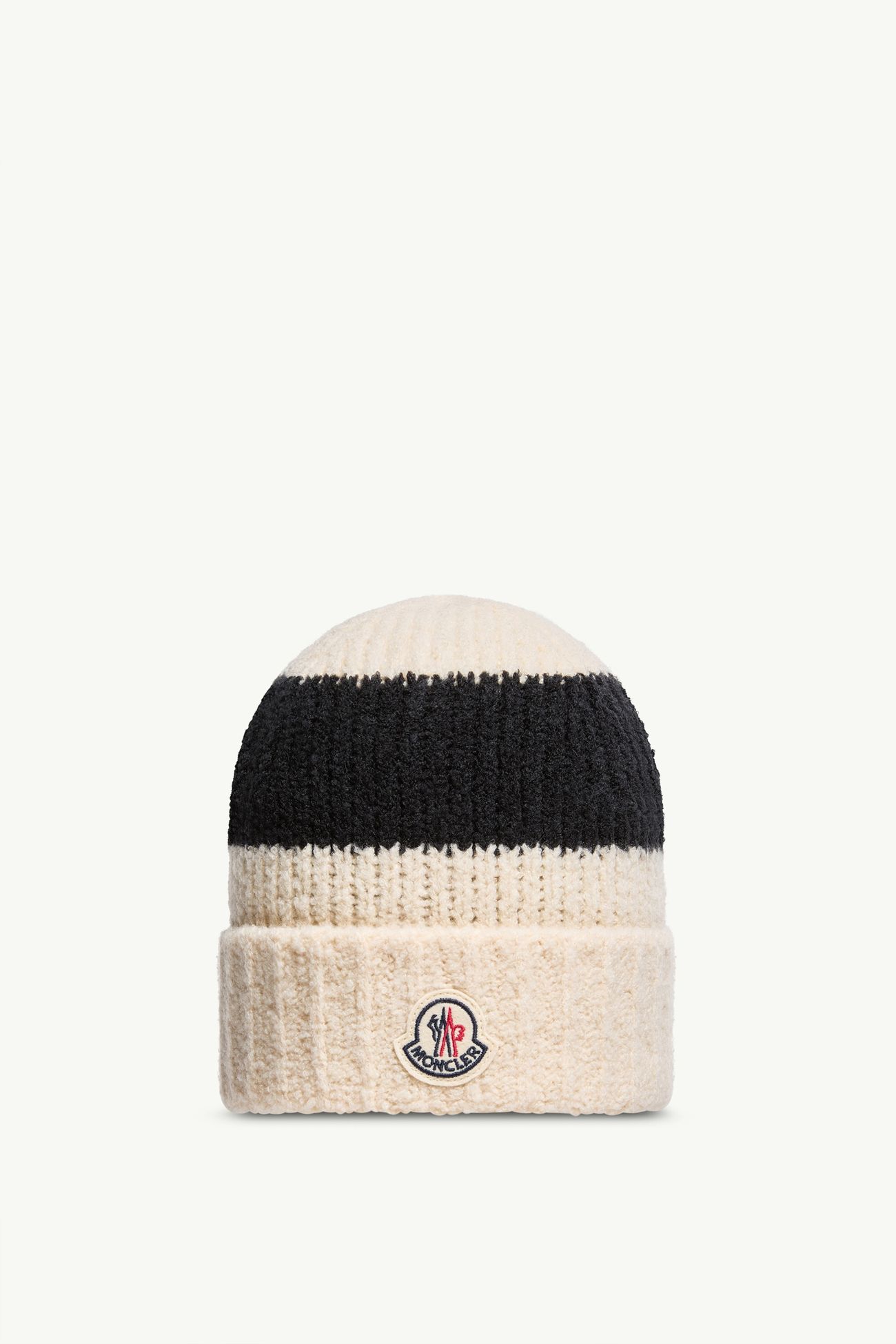 스트라이프 울 혼방 부클레 니트 비니 남성 블랙 & 화이트 Moncler 0