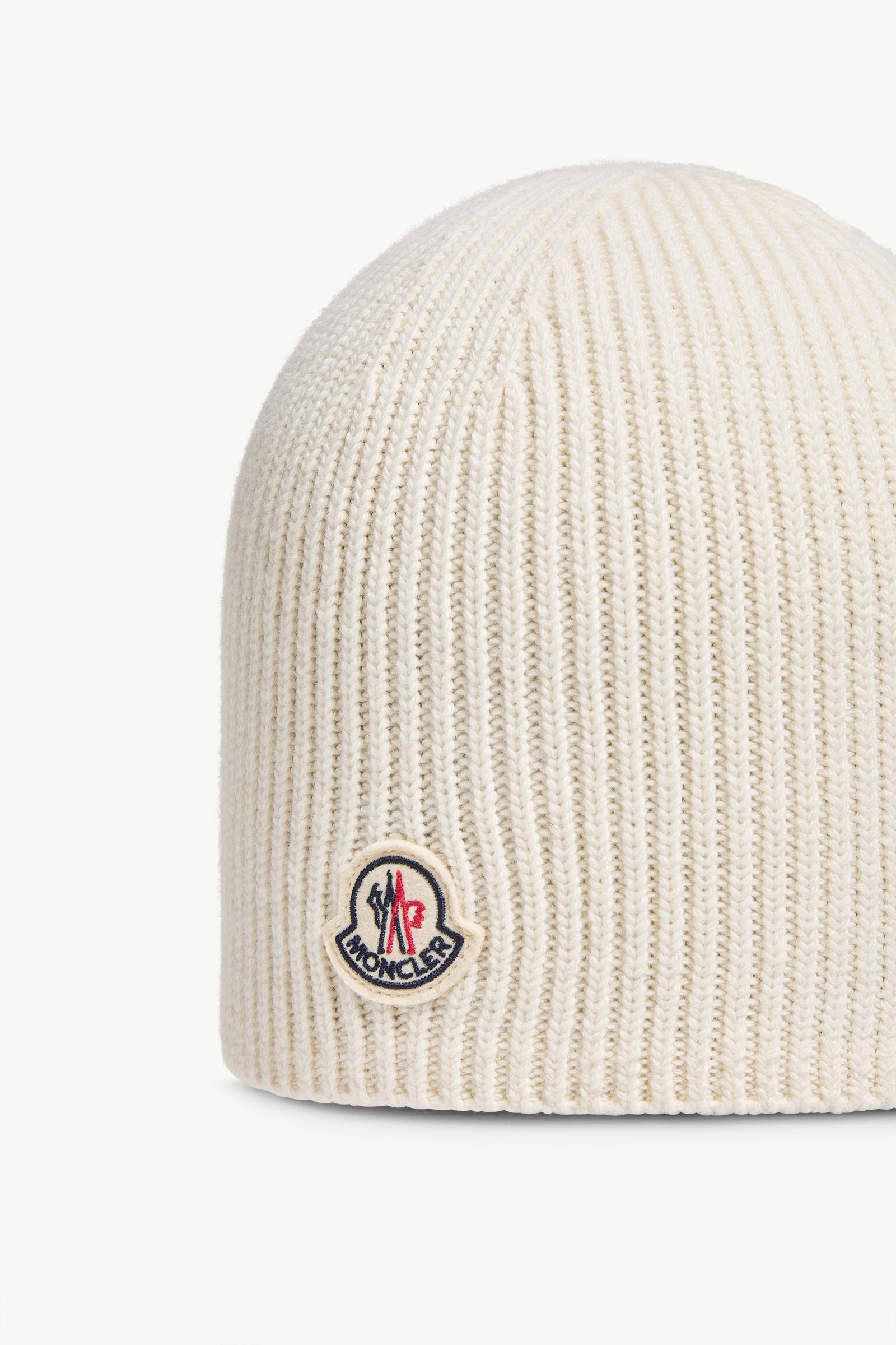 MONCLER ZIND アイボリー ビーニー White Ivory Logo Wool Beanie - Hats & Beanies for Men | Moncler US