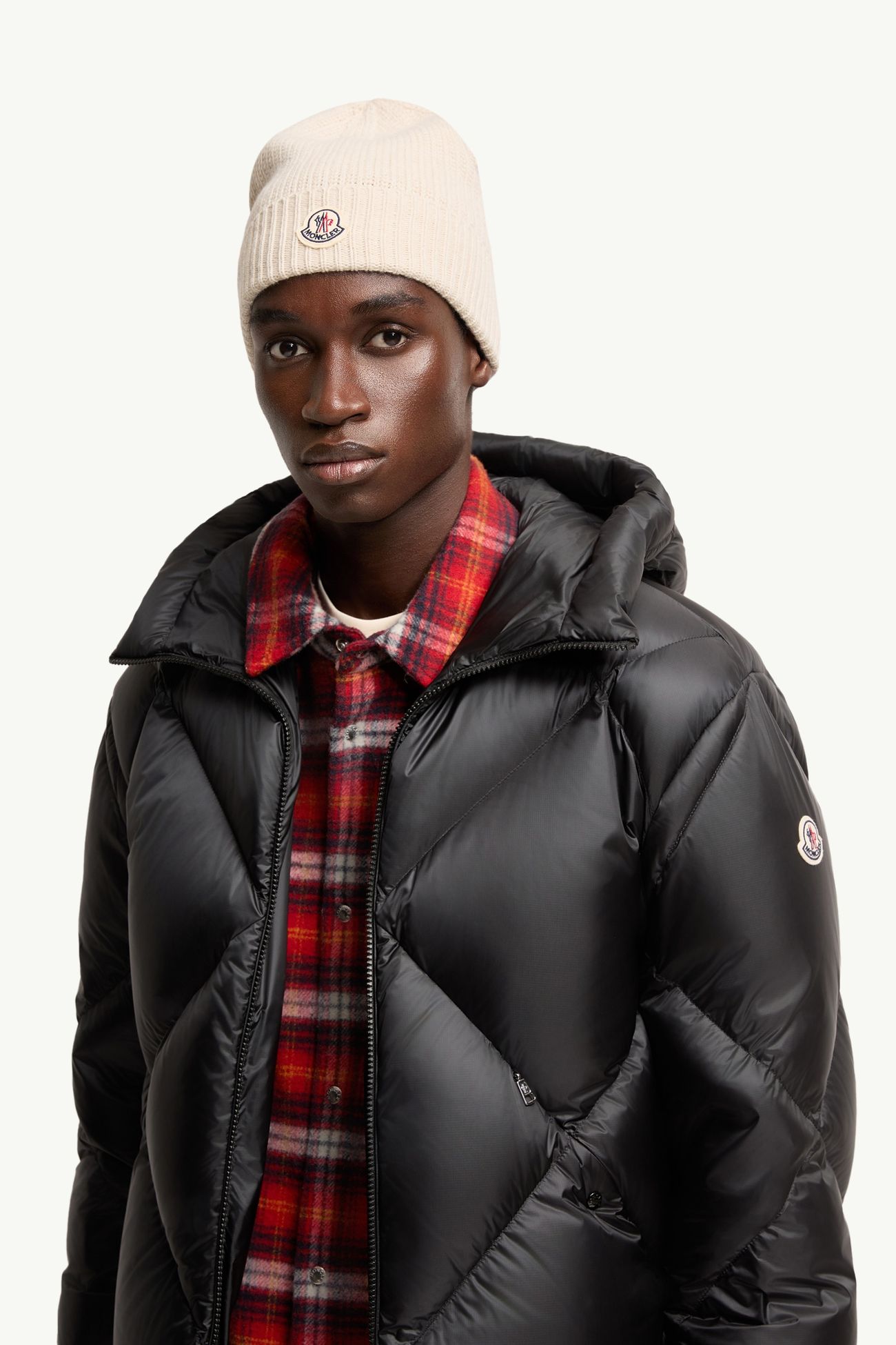 Bonnet en maille de laine mélangée Hommes Beige Clair Moncler 1