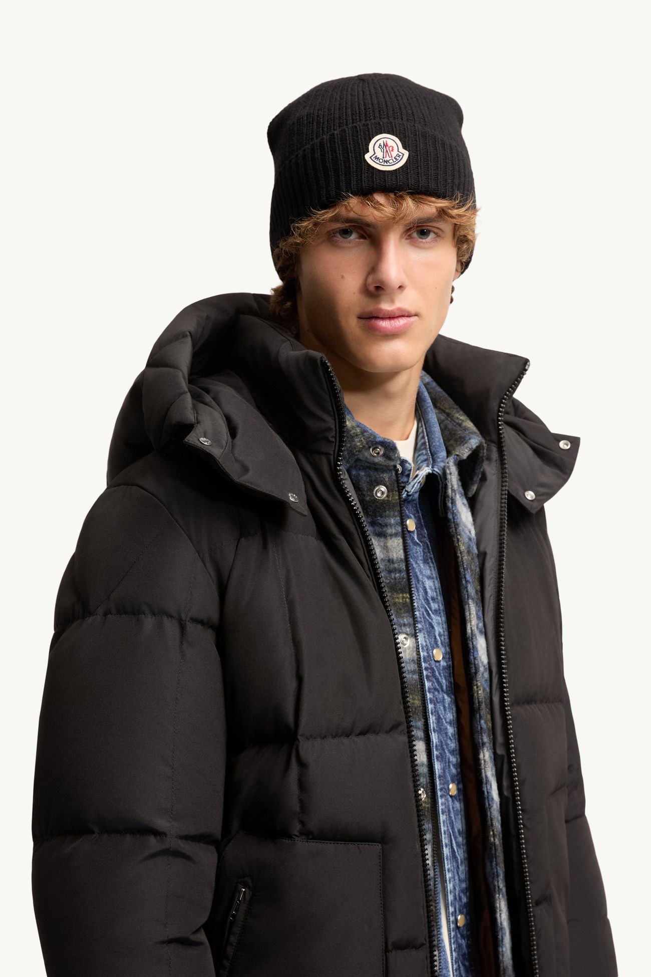 Bonnet en maille de laine mélangée Hommes Noir Moncler 1