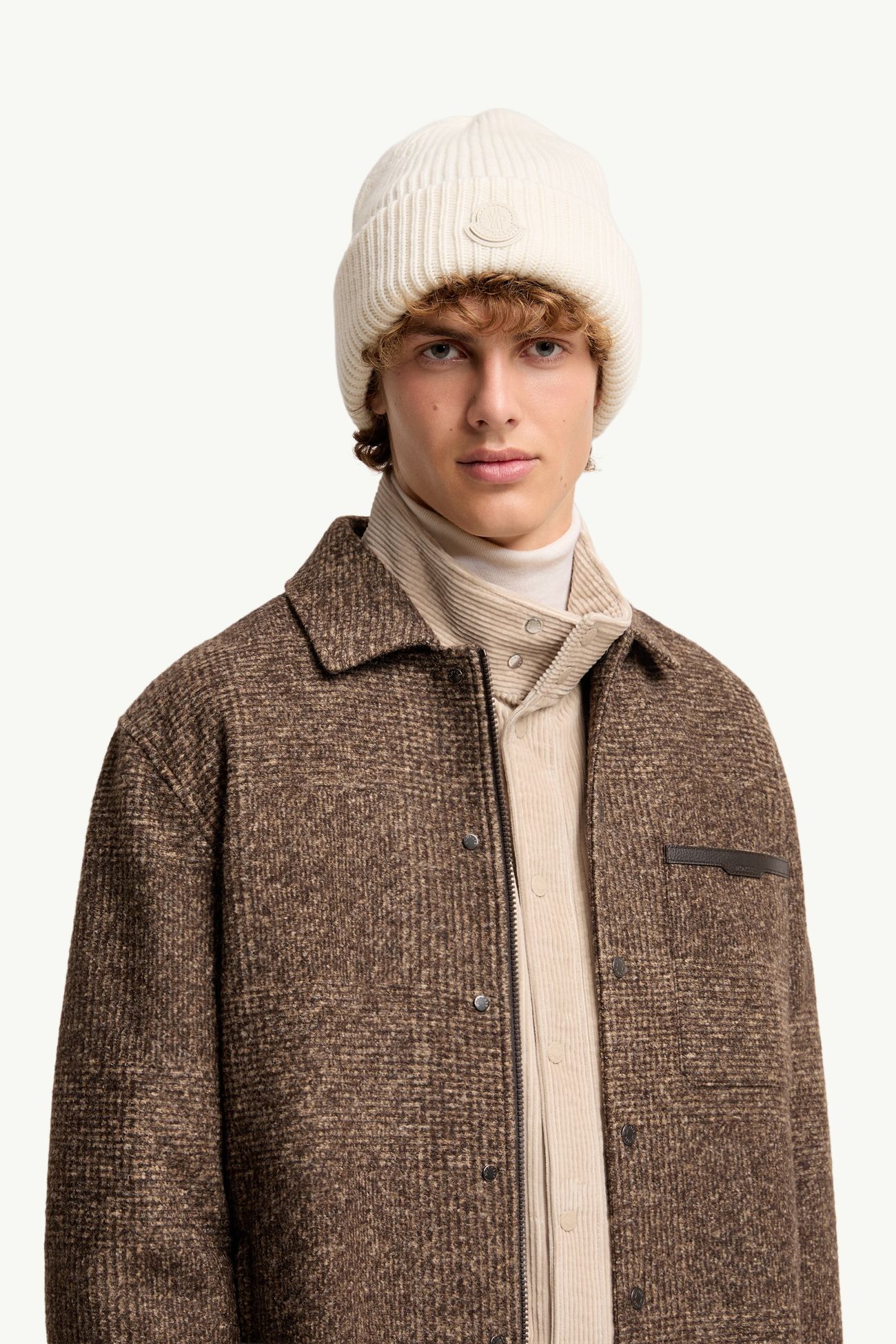 皮革標誌羊絨冷帽 男士 白色 Moncler 1