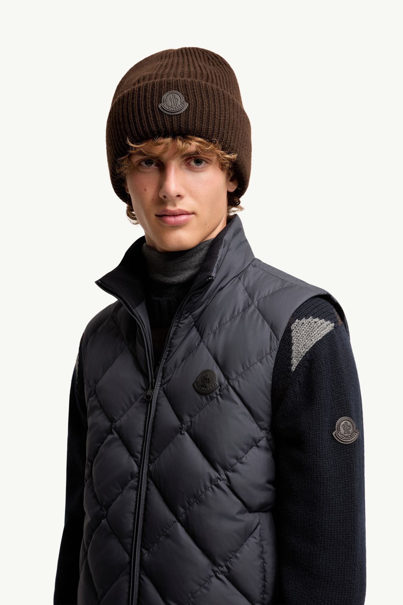 男士皮革标识山羊绒便帽 男士 棕色 Moncler 1