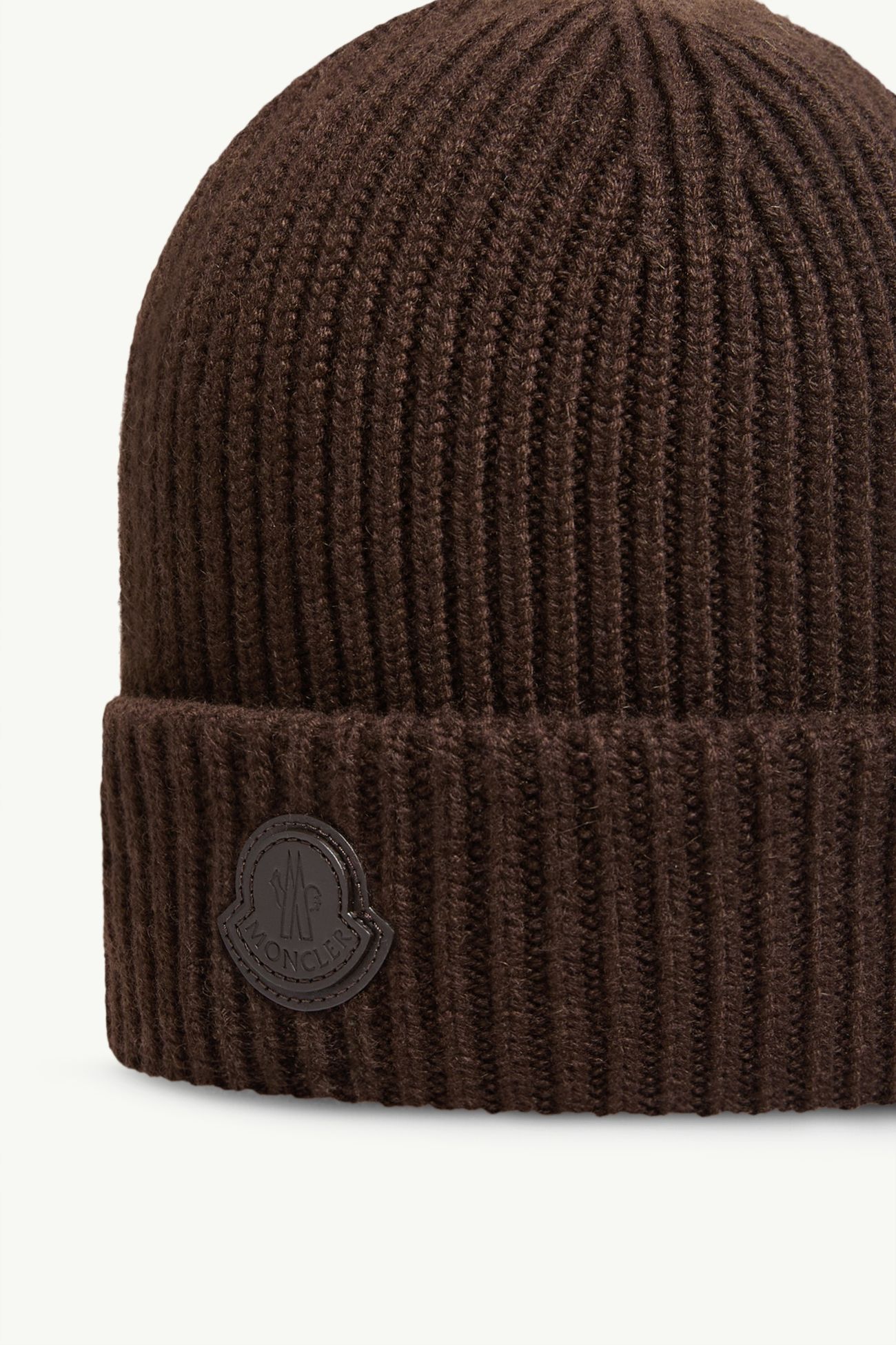 Leather Logo Cashmere Beanie Men Brown Moncler 2