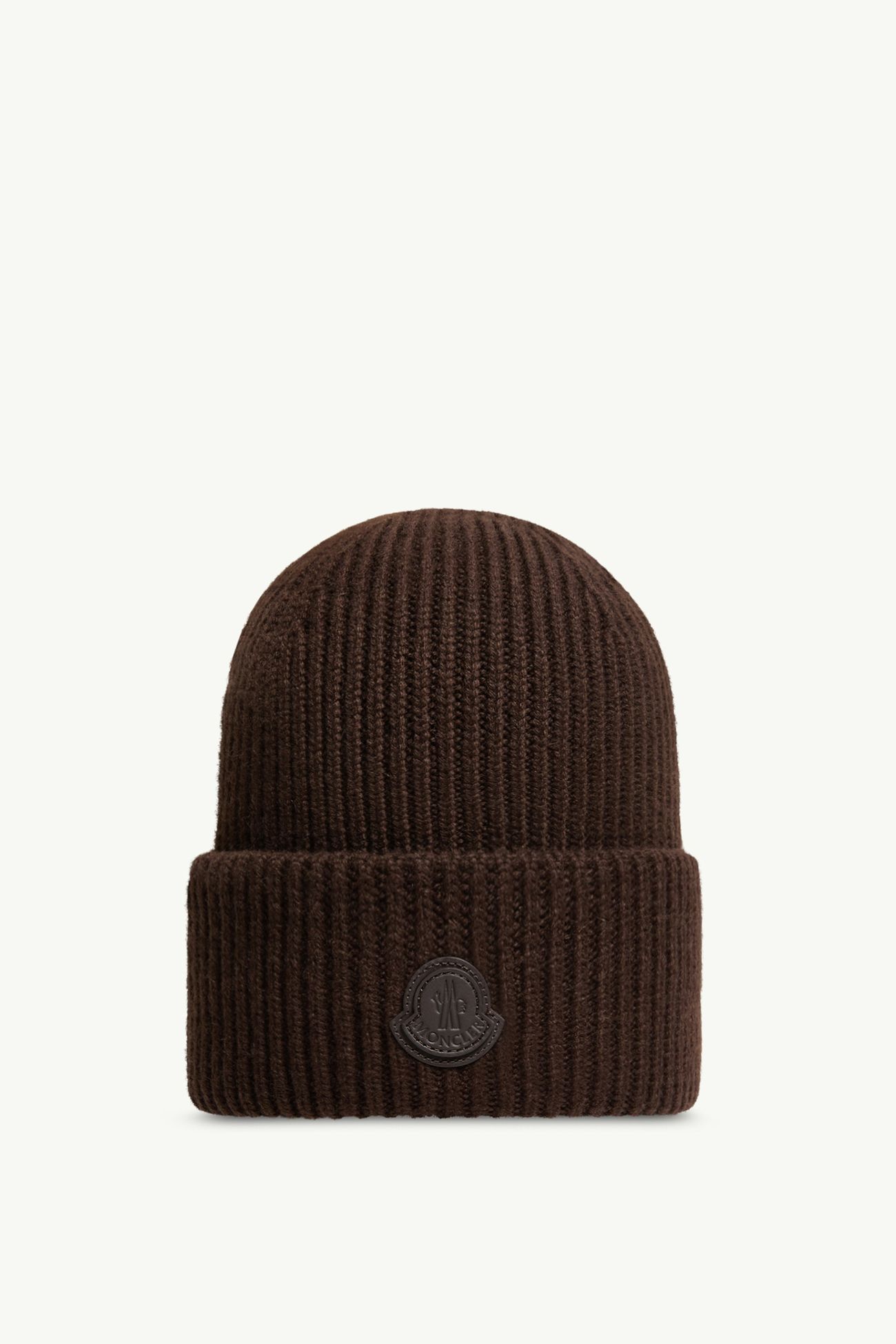 Leather Logo Cashmere Beanie Men Brown Moncler 0