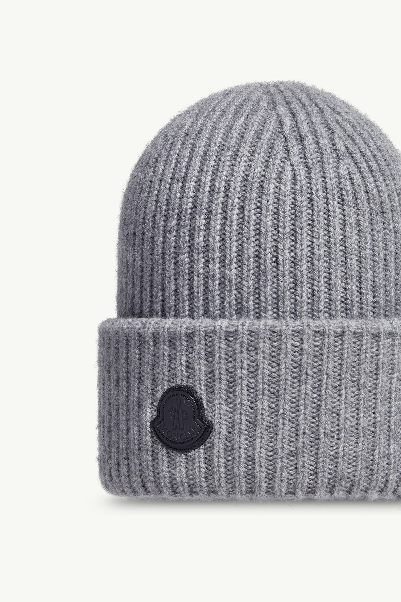 Leather Logo Cashmere Beanie Men Gray Moncler 2