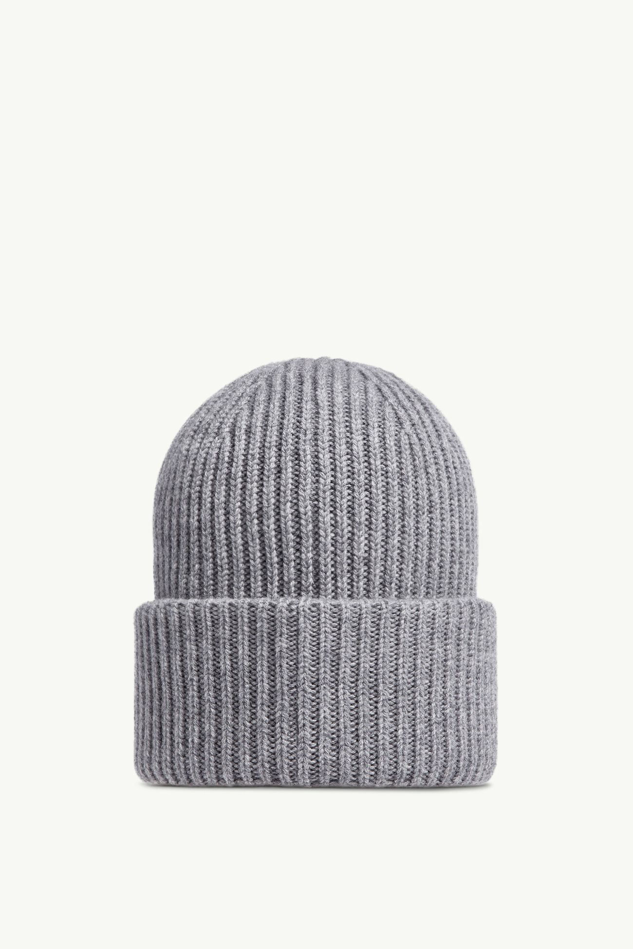 Leather Logo Cashmere Beanie Men Gray Moncler 3