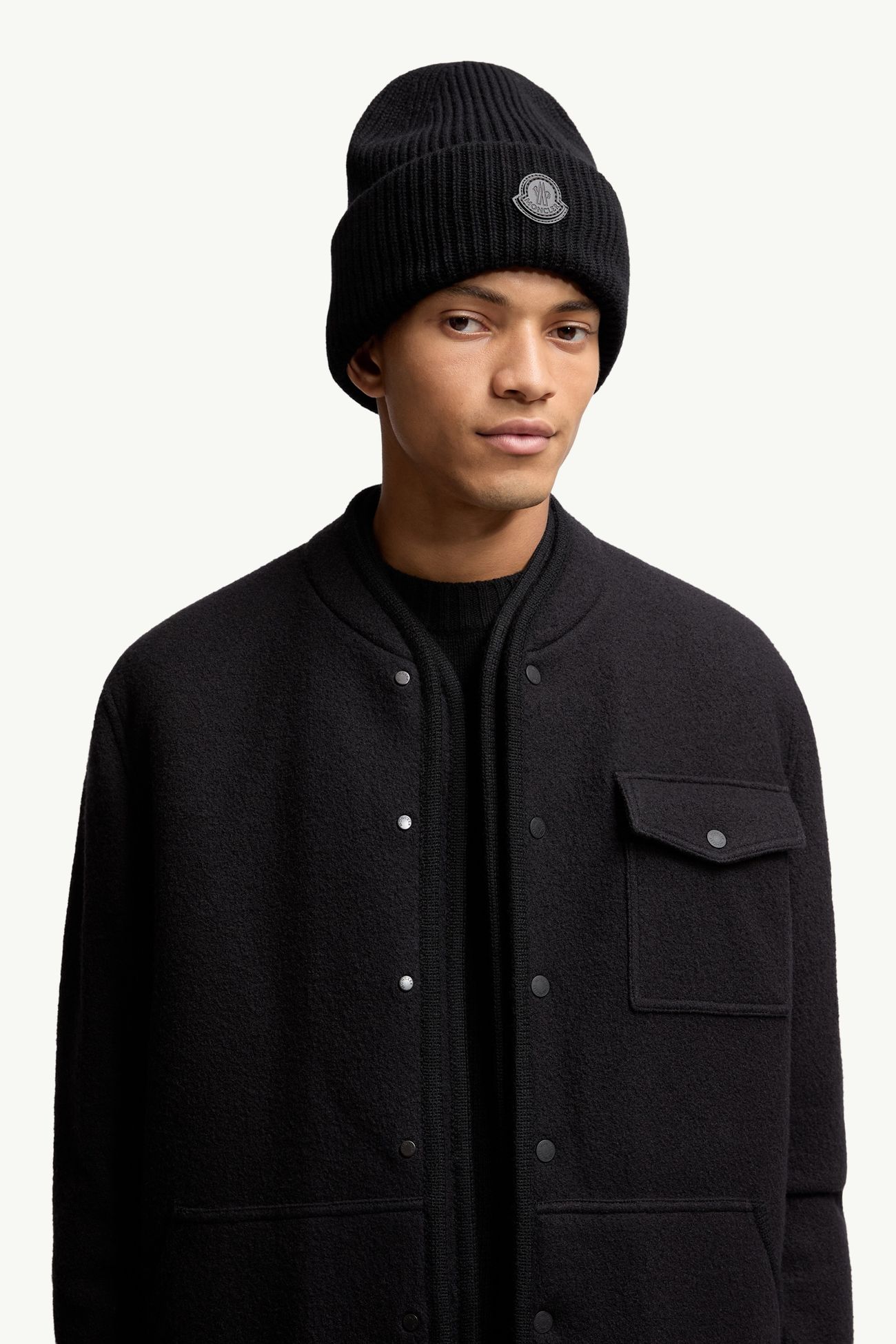 皮革標誌羊絨冷帽 男士 黑色 Moncler 1