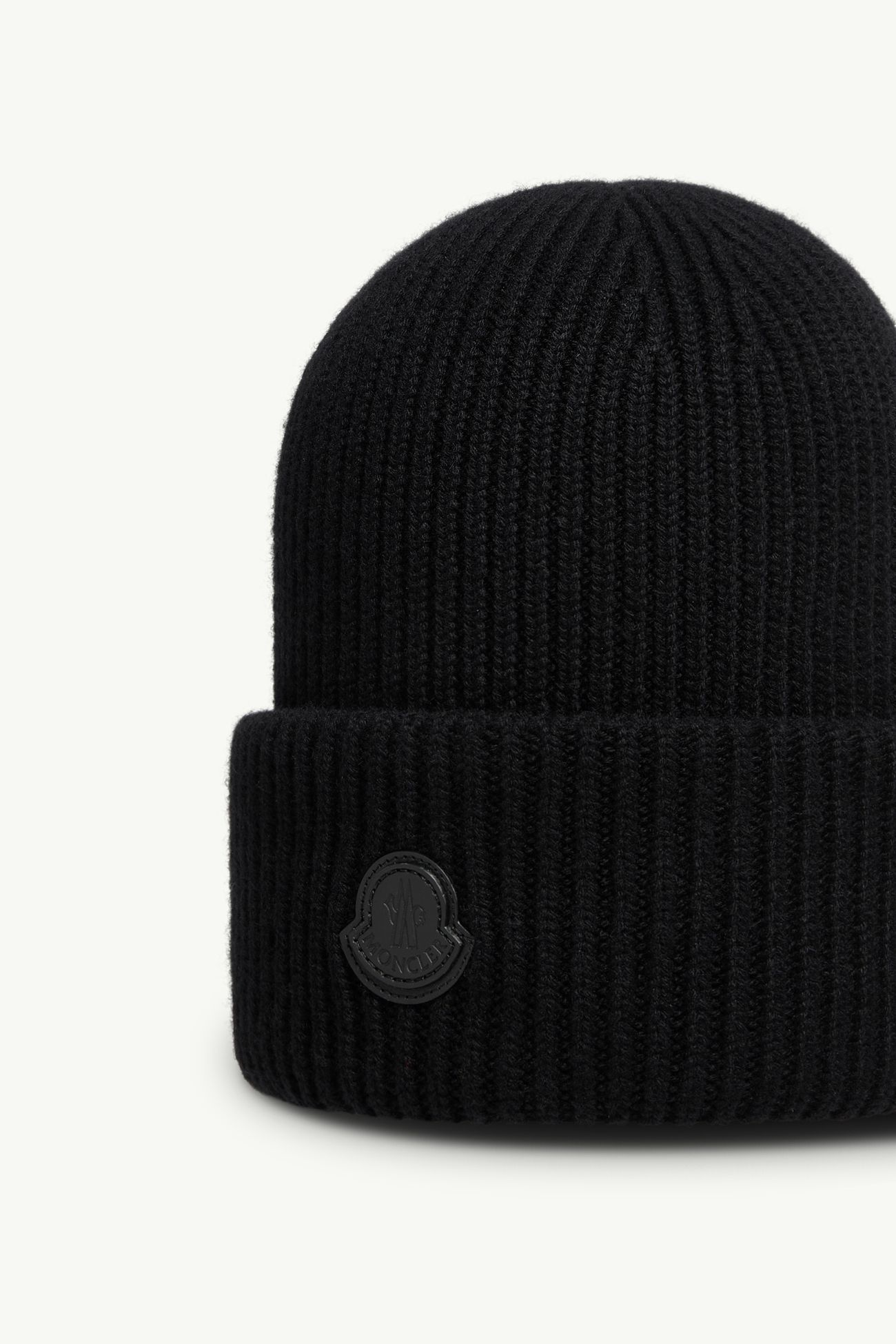 Bonnet en cachemire avec logo en cuir Hommes Noir Moncler 2