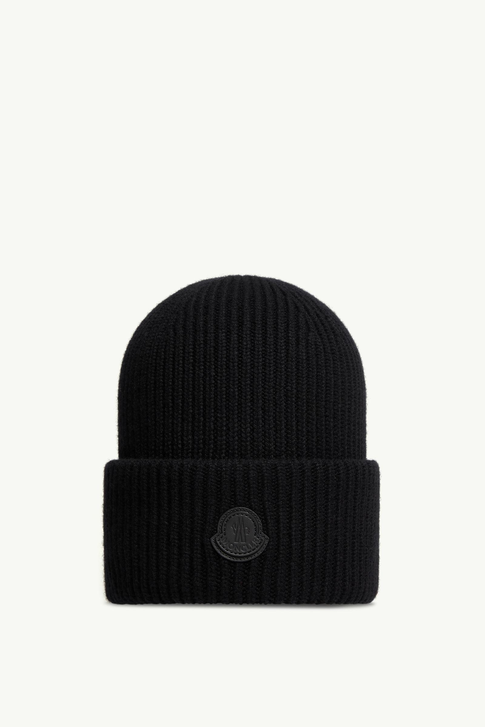 Bonnet en cachemire avec logo en cuir Hommes Noir Moncler, 1 of 0