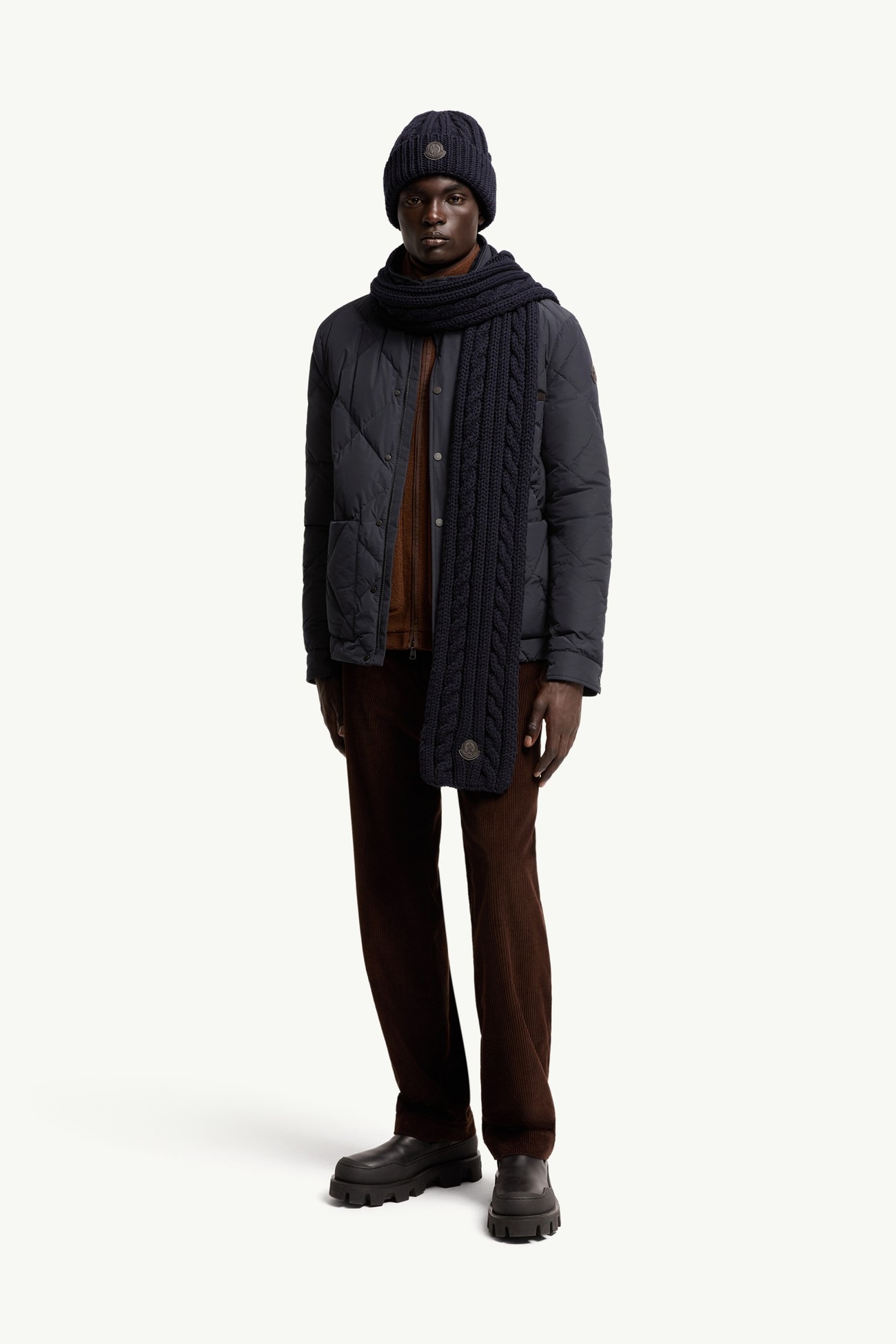 皮革標誌羊毛圍巾 男士 深藍色 Moncler 1