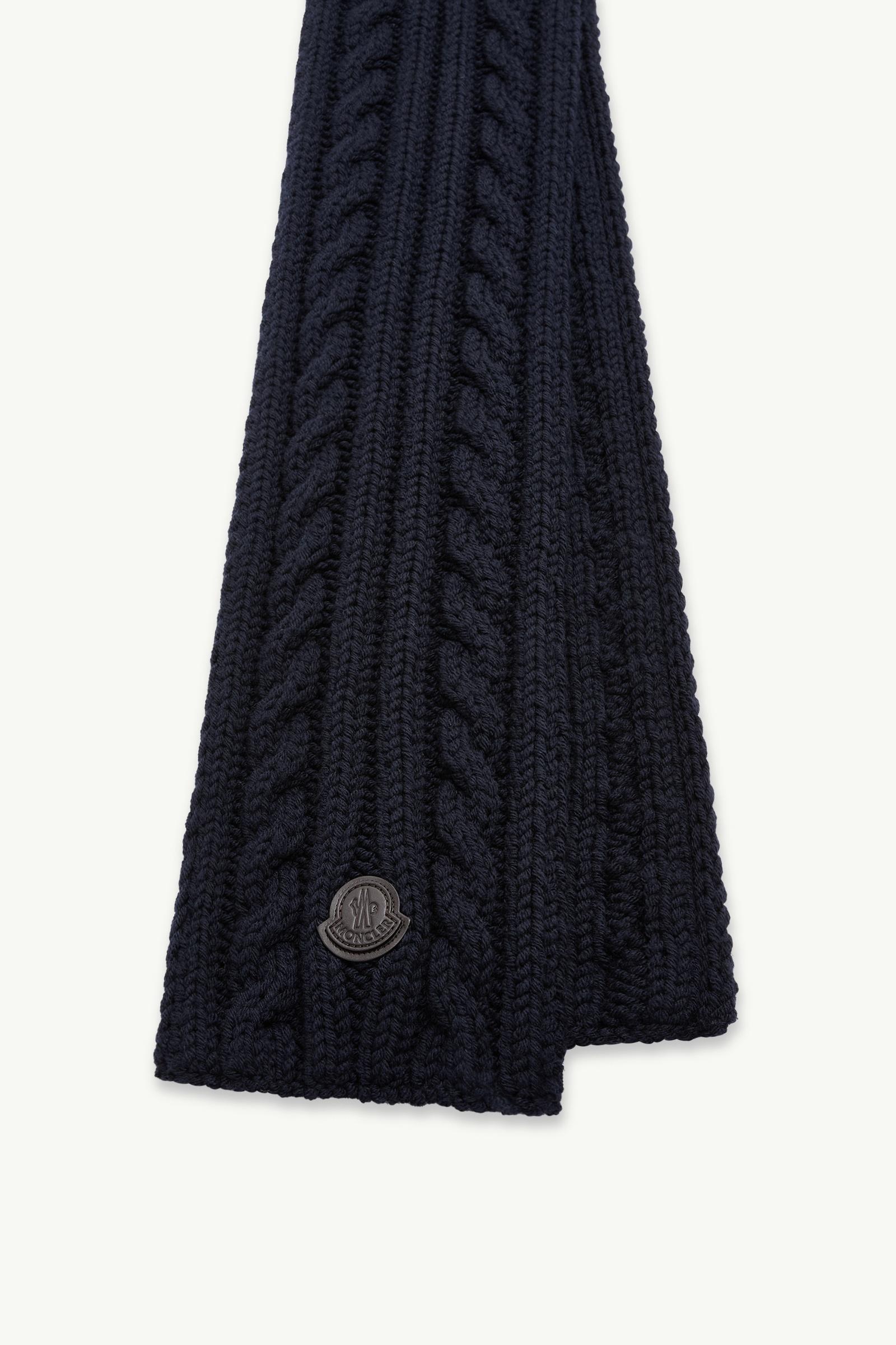 Dark Blue Leather Logo Wool Scarf - Scarves & Gloves for Men