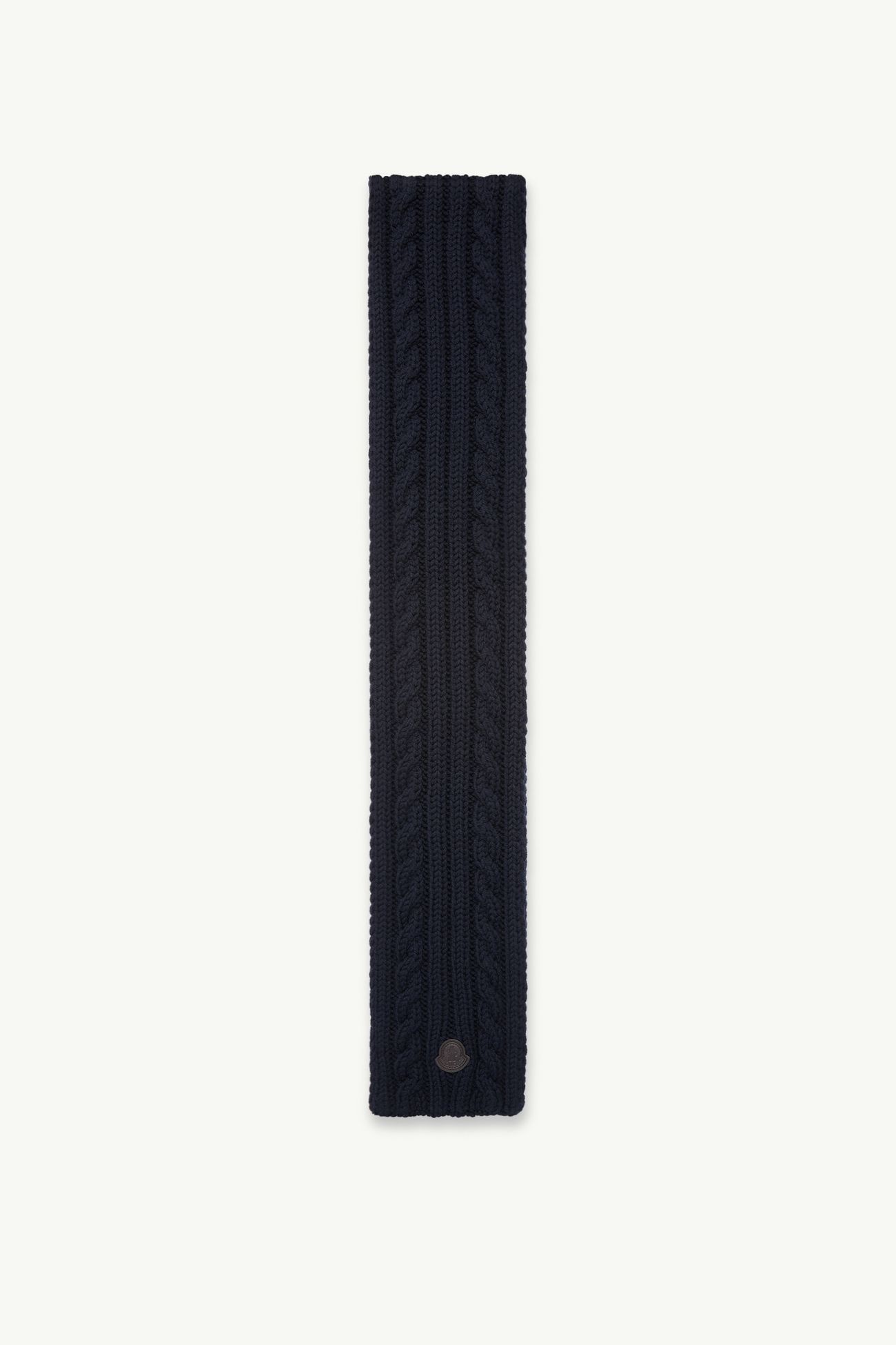 Leather Logo Wool Scarf Men Dark Blue Moncler 0