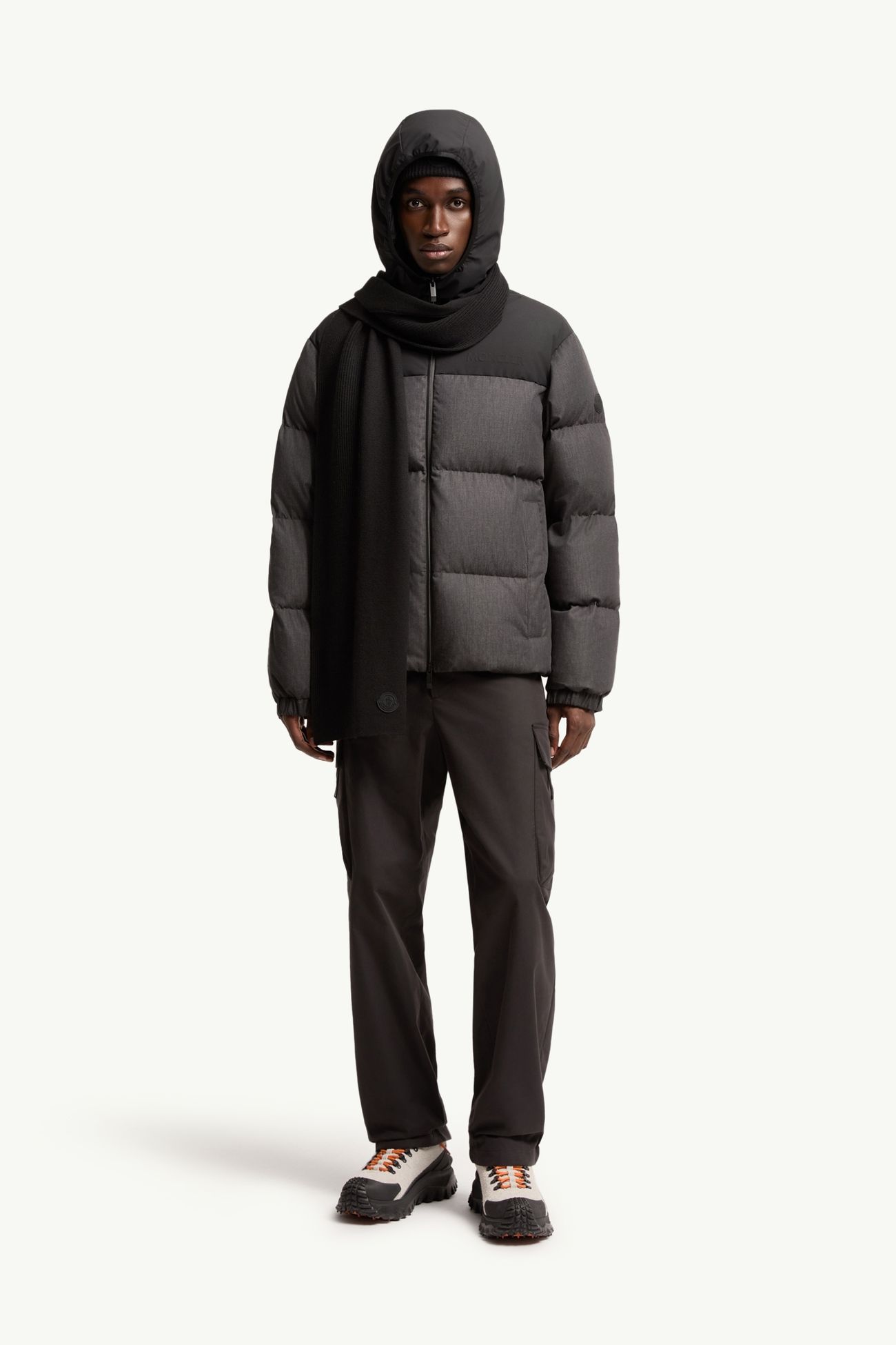 男士标识羊毛罗纹针织围巾 男士 黑色 Moncler 1