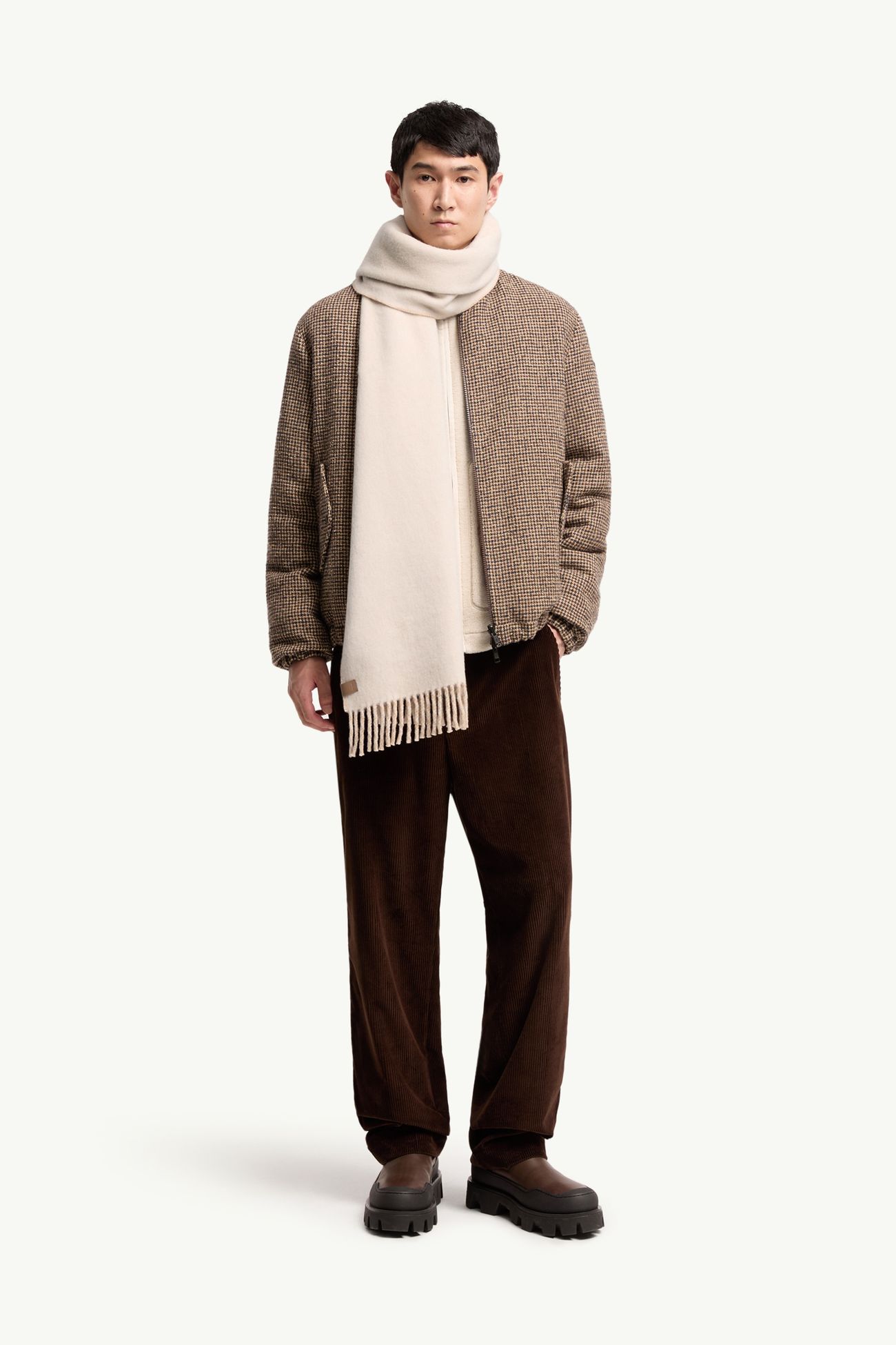 Wool & Cashmere Blend Scarf Men Light Beige Moncler 1