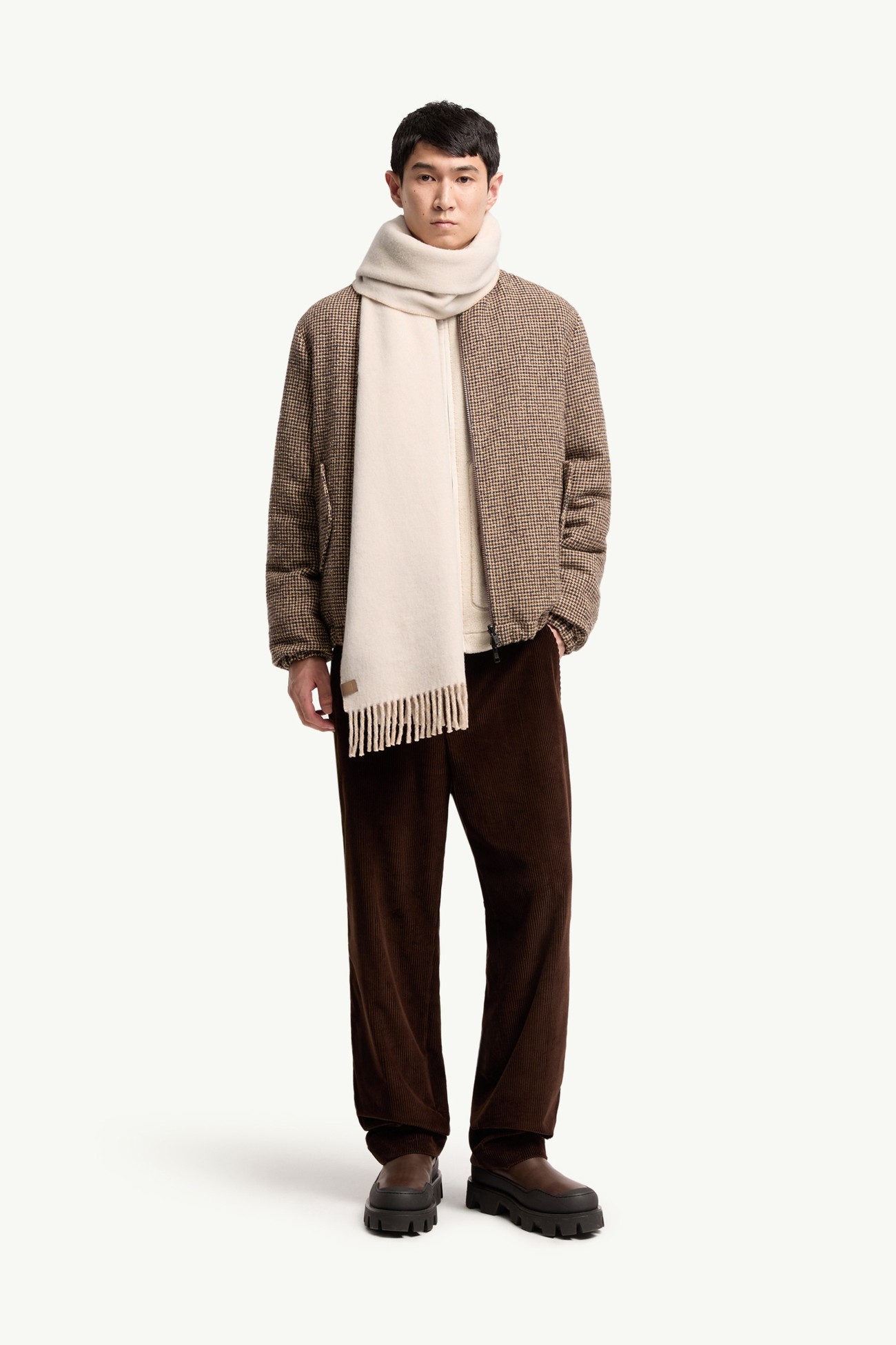 Wool & Cashmere Blend Scarf Men Light Beige Moncler 1